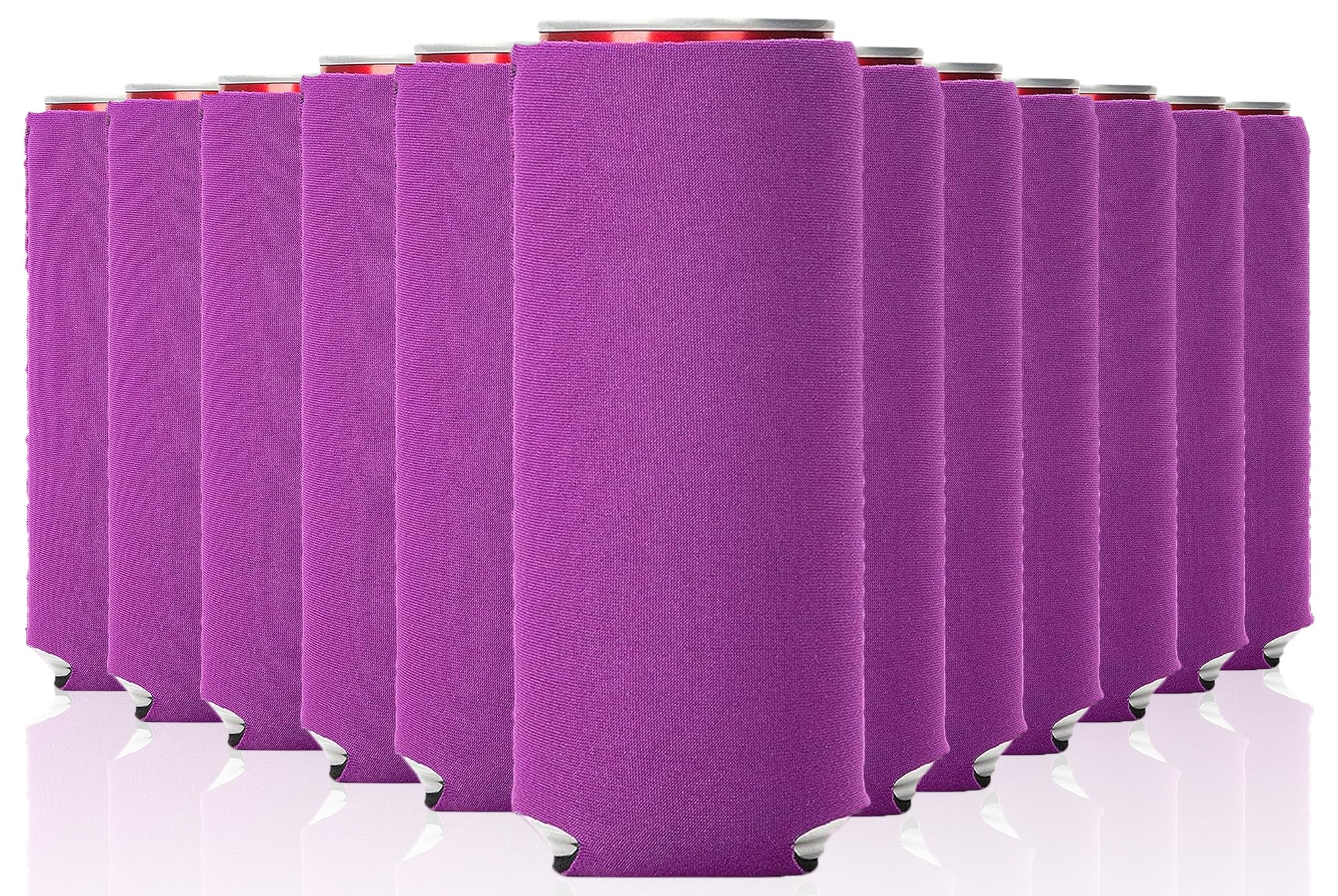 12 Pack Slim Neoprene Can Cooler Sleeves - Foldable Insulators for 12oz Beer & Soda Cans - Sublimation Ready Blank Skinny Beverage Coolers (Purple) - Perfect for Parties, BBQs, Camping & Outdoor Events