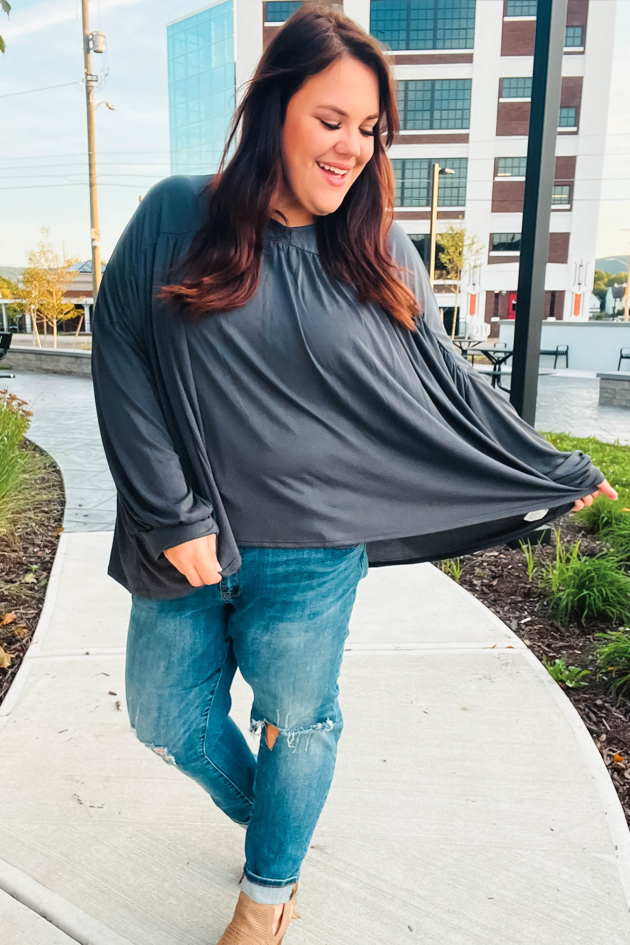 Stylish Charcoal V-Neck Modal Knit Top for Women - Comfortable & Breathable Casual Wear for Office, Date Night & Everyday Outfits