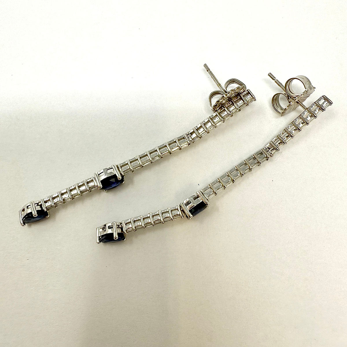 18K White Gold Diamond and Sapphire Drop Earrings for Women - Elegant Dangle Earrings for Wedding, Party & Special Occasions