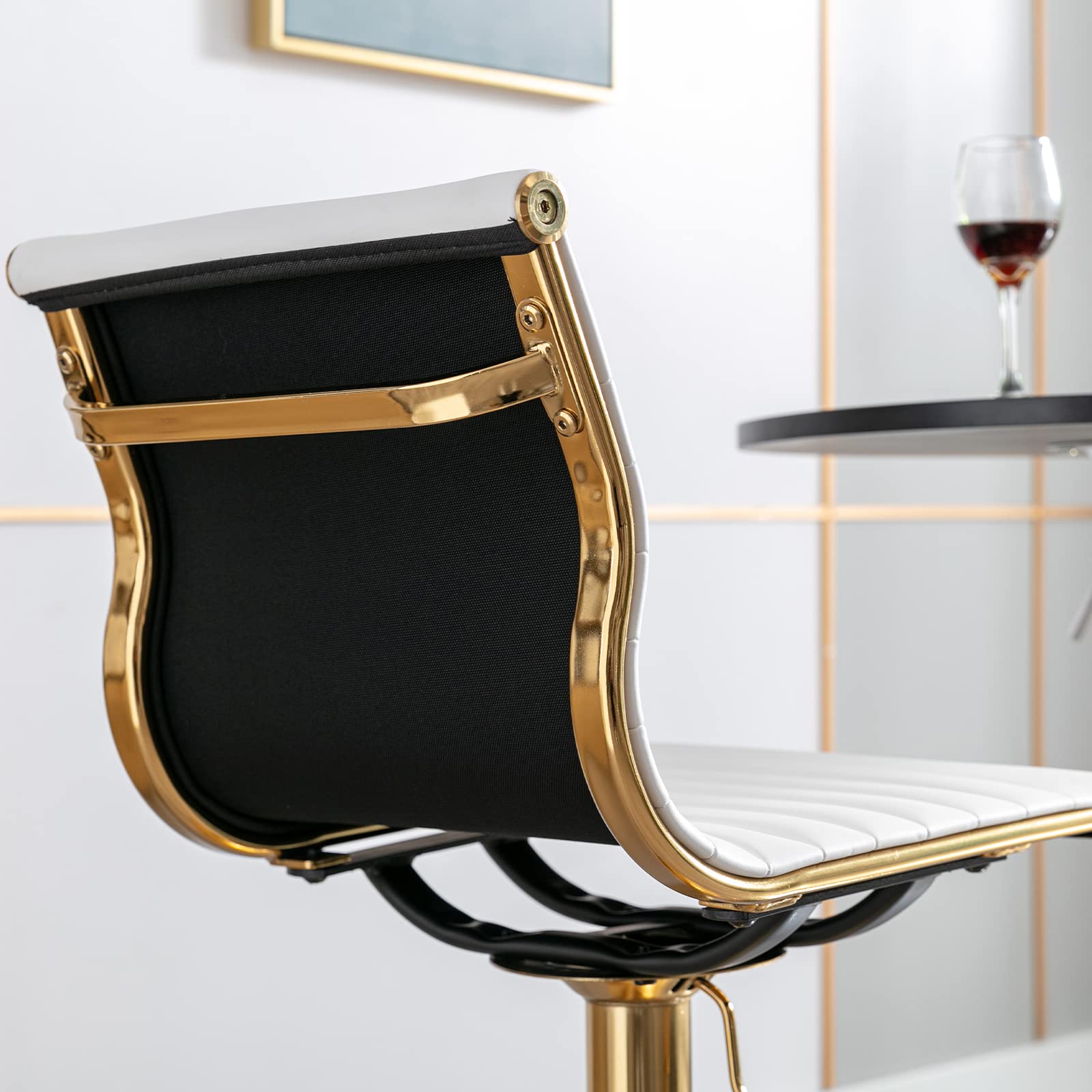 Premium White Bar Stools Set of 2 - Adjustable Counter Height Barstools with Faux Leather Upholstery & Sturdy Gold Base - Perfect for Kitchen Island, Breakfast Bar & Home Bar Decor (Modern Dining Furniture, 2-Pack)