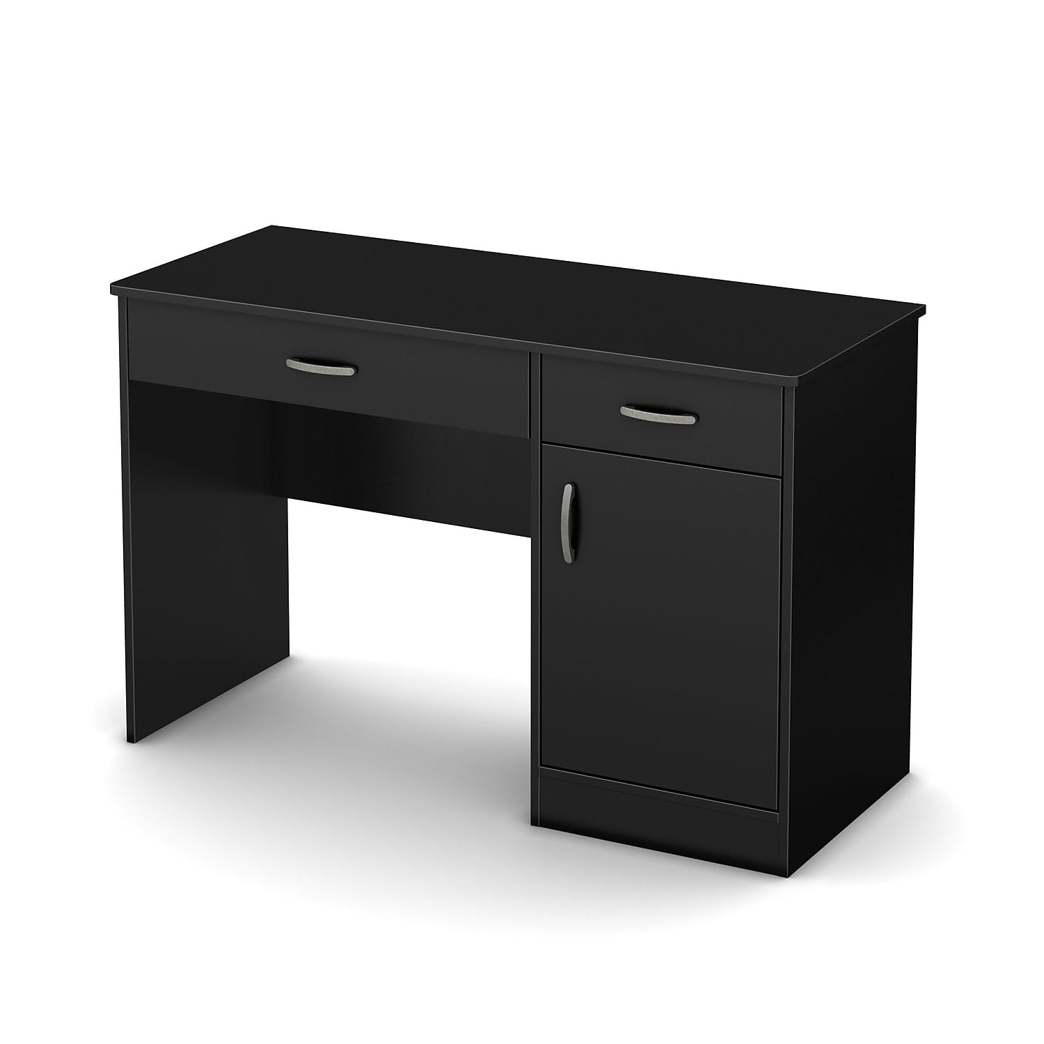 South Shore Small Computer Desk with Drawers, Pure Black - Compact Home Office Desk for Small Spaces, Study & Workstation - Perfect for Remote Work, Gaming & Dorm Rooms