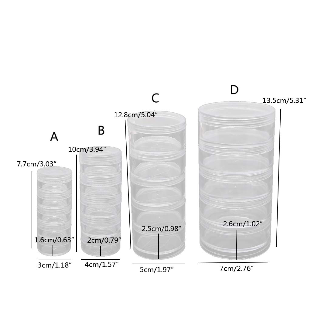 5 Layer Stackable Bead Storage Containers - Clear Plastic Round Organizer Box with Screw Lids for Jewelry Making, Crafts, Small Parts & DIY Supplies - Perfect for Beads, Buttons, Glitter & Craft Room Organization