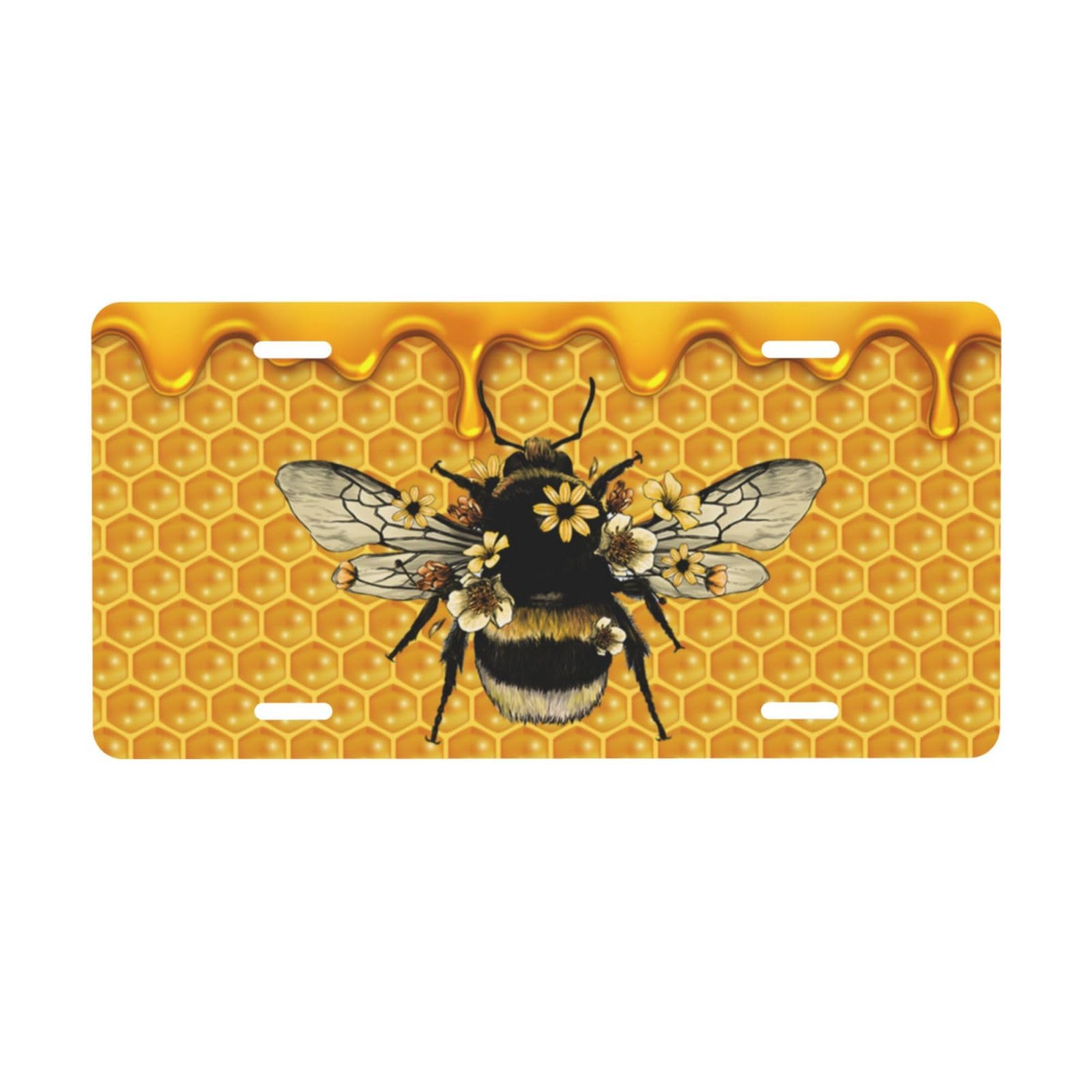Queen Bee Aluminum License Plate - 6x12 Inch Decorative Metal Car Front Tag with 4 Holes | Cute Honey Design for Vehicle Customization & Bee Lovers