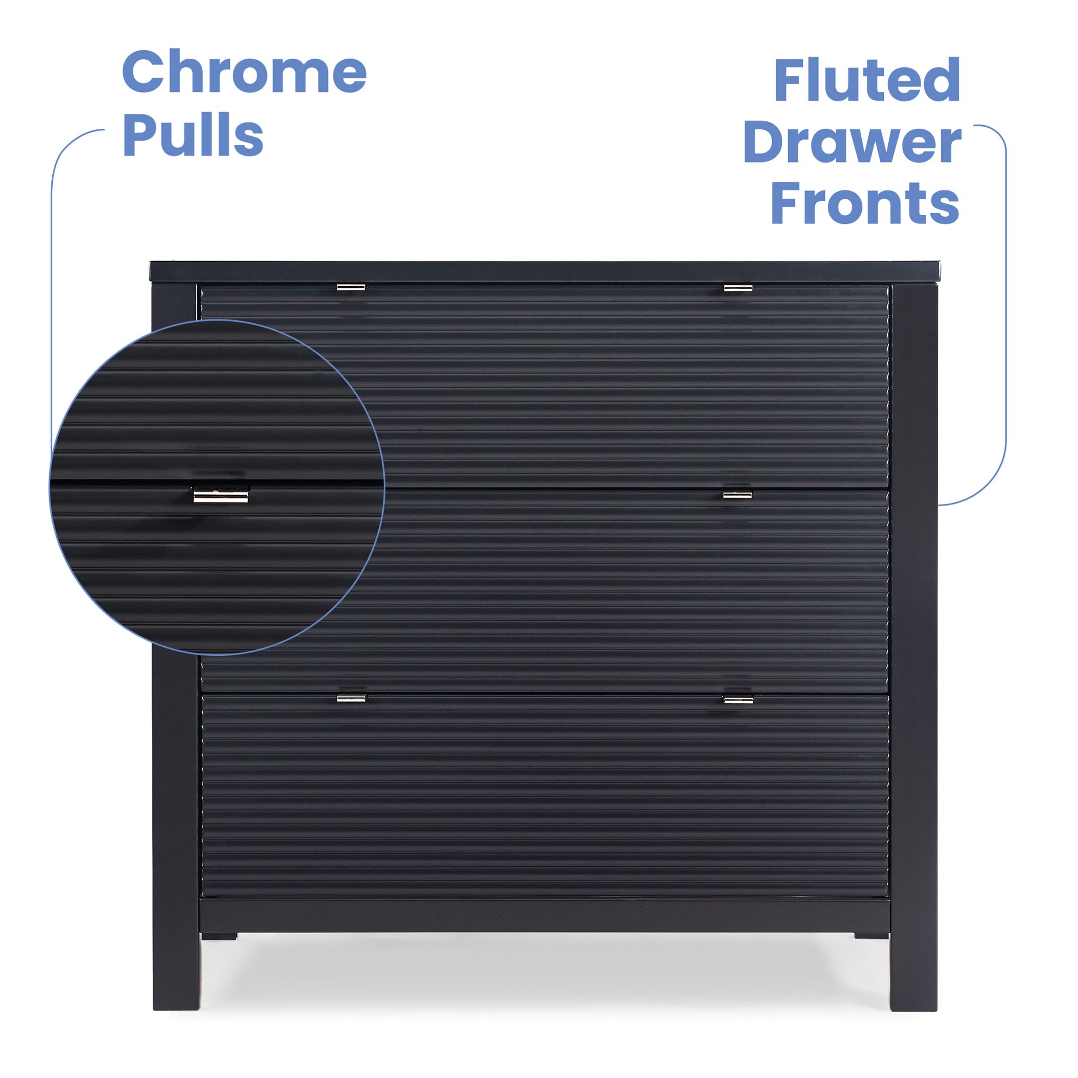 Delta Children Cassie 3-Drawer Baby Dresser with Changing Table Top & Safety Interlocking Drawers - Midnight Grey Nursery Furniture for Newborns & Toddlers
