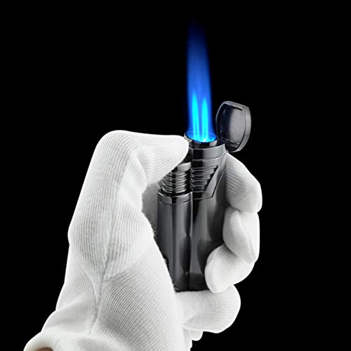 GUEVARA Windproof Butane Torch Lighter - Dual Jet Flame, Refillable, Punch Design (Grey) - Perfect for Cigars, Camping, Cooking & Outdoor Use