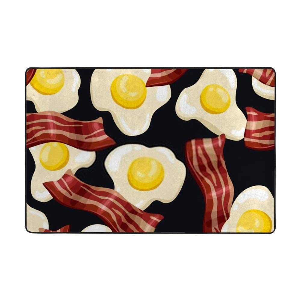 Non-Slip Soft Modern Area Rugs with Fried Egg & Bacon Pattern - Washable Floor Carpet & Yoga Mat for Bedroom, Living Room & Home Decor - Perfect for Cozy Spaces, Meditation & Kids Play Areas