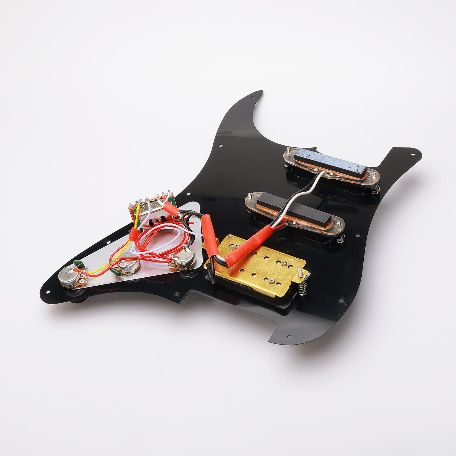 11 Hole Loaded Guitar Pickguard SSH with Black Humbucker Pickup - Prewired Scratch Plate Set for Fender Stratocaster (3-Ply Black Pearl) - Includes Guitar Strings & Installation Tools - Perfect for Electric Guitar Upgrades & DIY Repairs