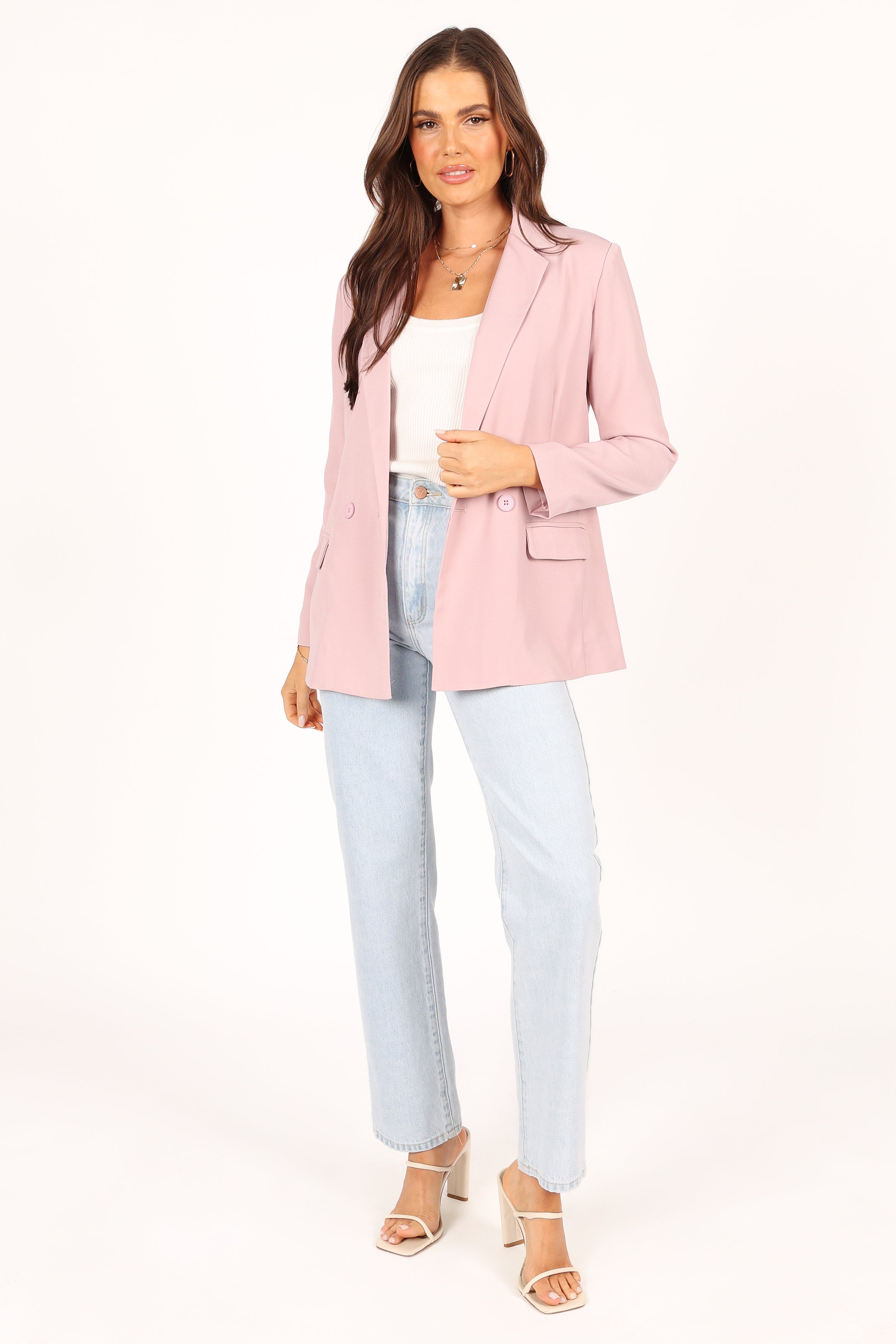Keeley Women's Button Front Blazer in Blush Pink - Elegant Office Wear & Business Casual Jacket for Work, Meetings, and Professional Events