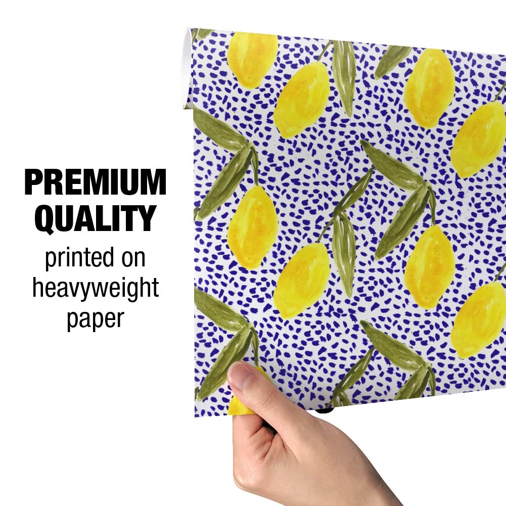 GRAPHICS & MORE Lemons and Dots Gift Wrap Paper Rolls - Perfect for Birthday, Wedding, Baby Shower & Holiday Present Wrapping