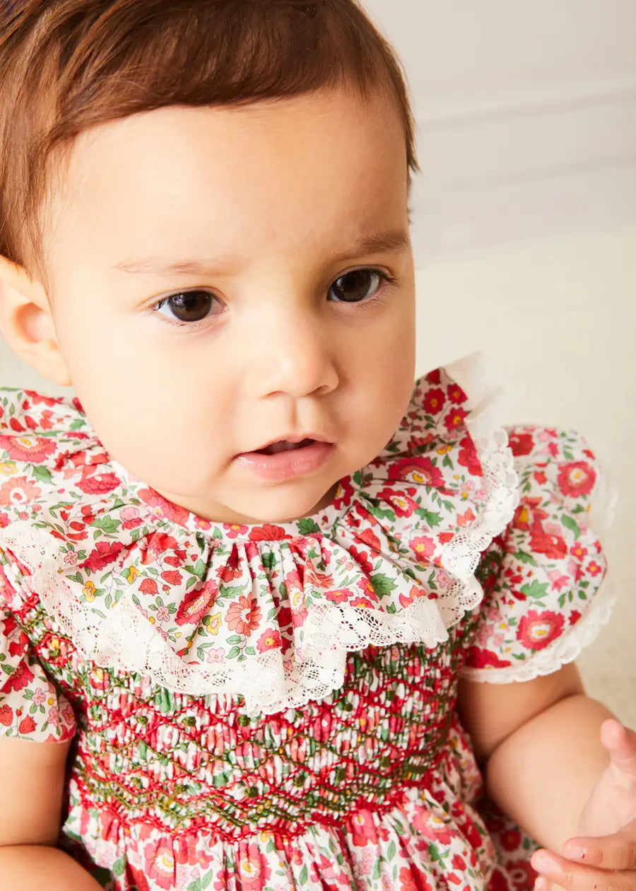 Margot Floral Romper in Red - Liberty Fabric Baby Jumpsuit (6m-2yrs) | Perfect for Spring Outfits, Photoshoots & Special Occasions