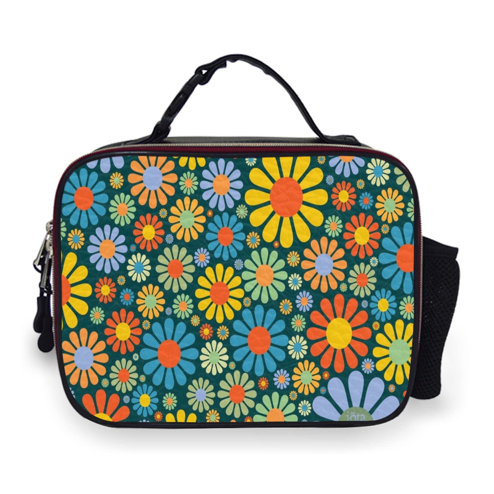 Stylish Abstract Hippie Flower Insulated Lunch Bag for Adults & Kids - Detachable Leather Lunch Box for Office, School & Travel | Eco-Friendly, Durable & Portable | Perfect for Work, School, Picnics, Camping, Hiking & Commuting | Great for Office Workers, Students & Outdoor Enthusiasts | Use for Daily Meals, Work Lunches, School Snacks, Beach Picnics & Road Trips