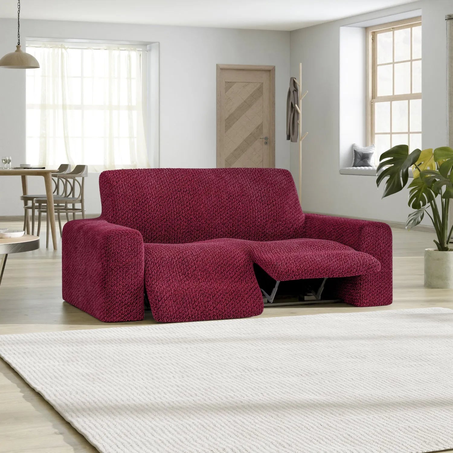 2 Seater Recliner Slipcover - Soft Velvet Stretch Sofa Cover with Elastic Hem, Perfect for Living Room Furniture Protection and Style Upgrade