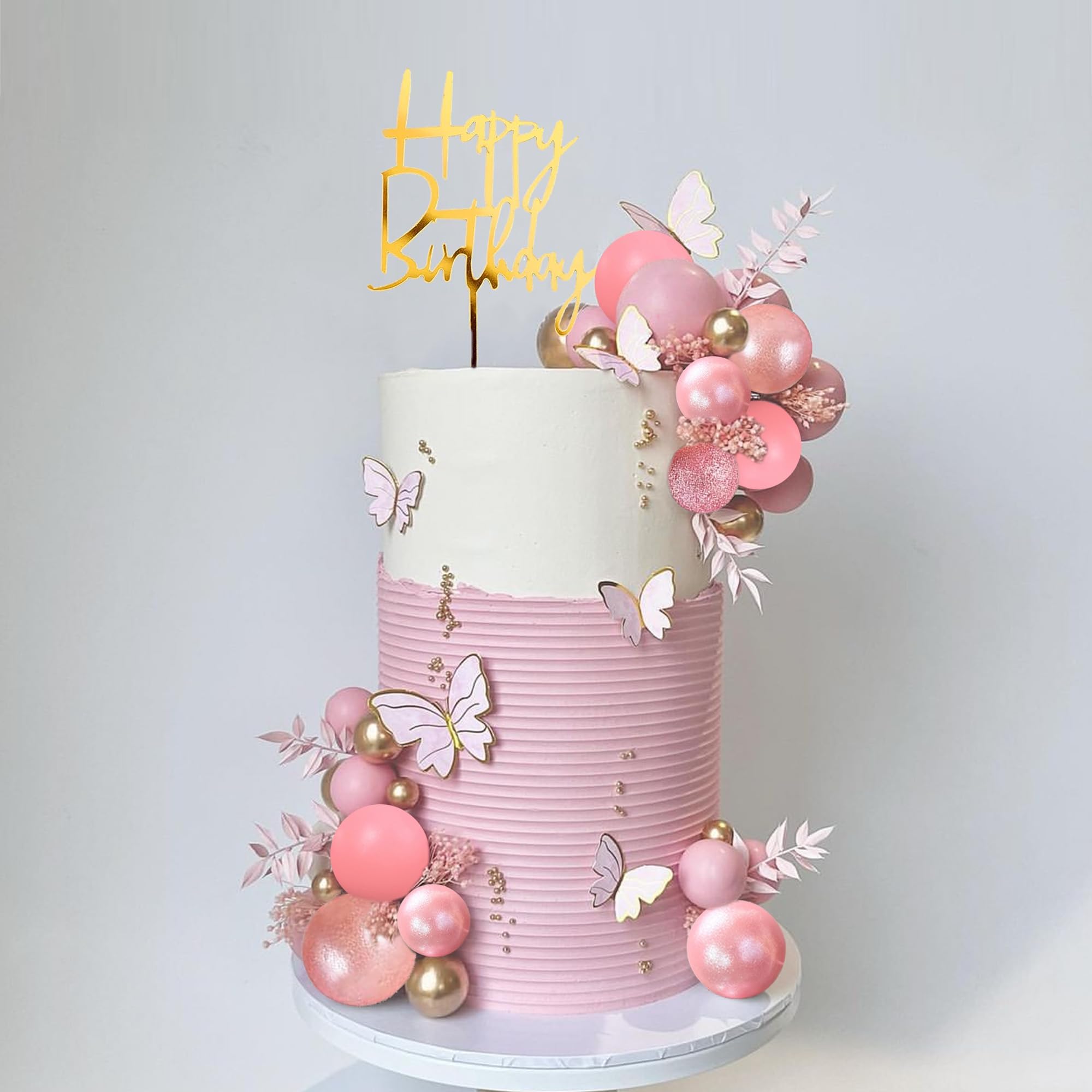 Pink Butterfly Cake Topper with Balls - Boho Birthday Cake Decorations for Baby Shower, Wedding & Party Supplies | Perfect for Boho-Themed Celebrations and Special Occasions