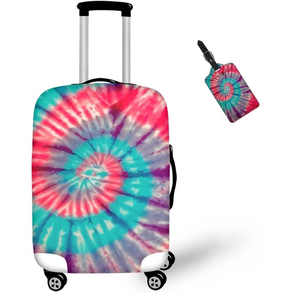 Vibrant Red & Purple Tie Dye Luggage Cover - Waterproof Polyester Spandex Suitcase Protector with Luggage Tag (Fits 18-57 Inch Bags) - Perfect for Travel, Airports & Vacation Protection