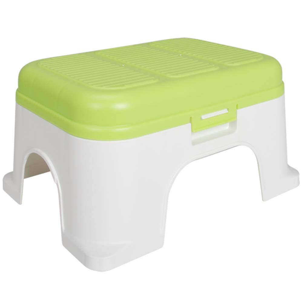 Green Plastic Storage Footstool Ottoman Pouffe - Shoe Bench, Change Shoe Stool, Coffee Table & Sofa Stool for Kids & Adults (Size L) - Perfect for Living Room, Bedroom & Entryway Organization