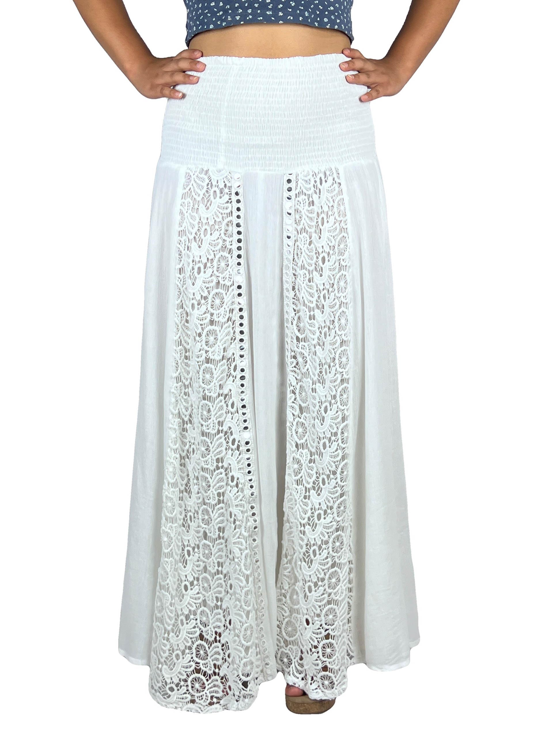 Agan Traders Women's Soft Rayon Smocked Elastic Waist Bohemian Long Skirt - Flowy Maxi Skirt for Spring 2025, Beach, Festival & Casual Wear