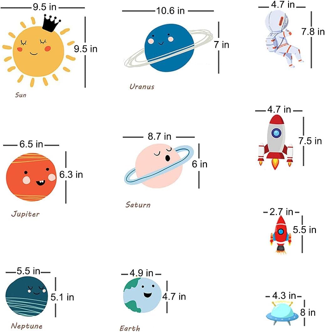 Solar System Wall Decals for Kids - Removable Planets Wall Stickers, Space Themed Nursery & Bedroom Decor for Boys & Girls - Perfect for Playrooms, Classrooms & Kids' Rooms