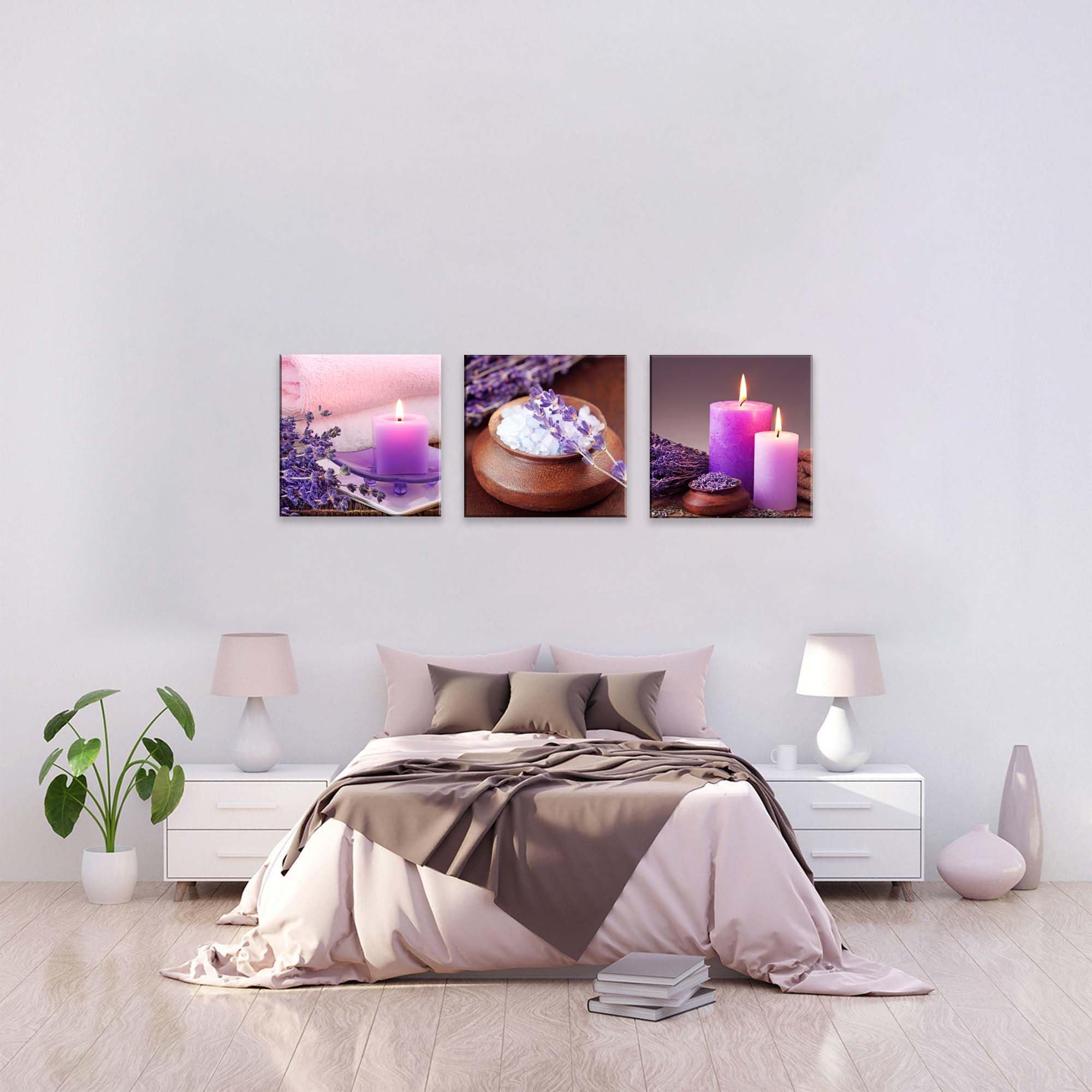 Tranquil Zen Canvas Wall Art - Purple Aromatherapy Candles & Lavender Flower Print - Ready to Hang Spa Decor for Bathroom, Bedroom & Meditation Space