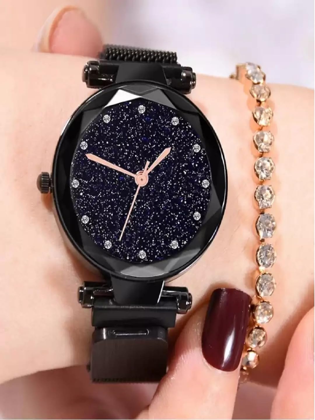 Premium Genuine Leather & Magnetic Strap Black Watch for Men & Women (SR-028 AT-281) - 2 Pack - Elegant Unisex Timepiece for Office, Date Night & Formal Occasions