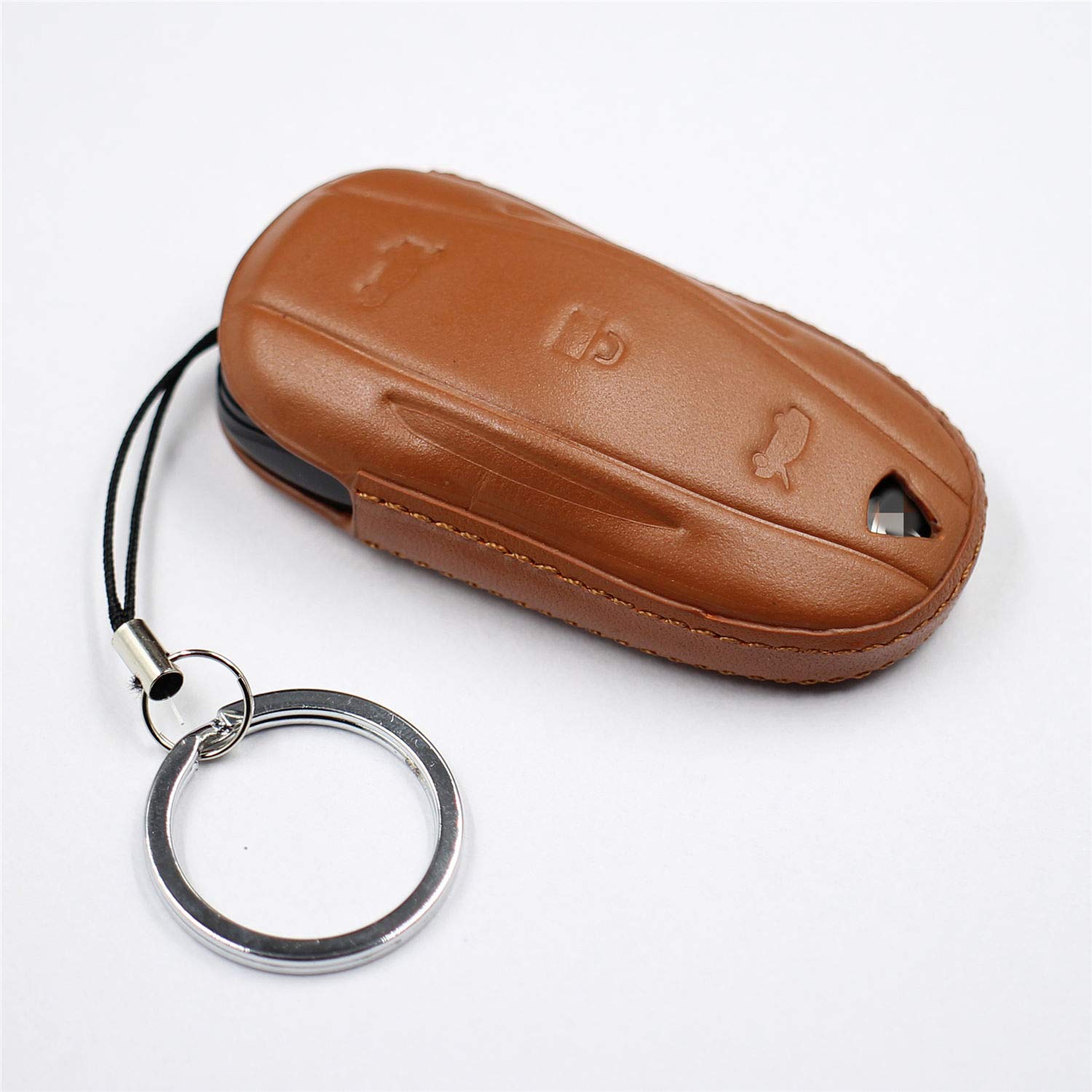 Genuine Leather Tesla Key Fob Cover for Model 3/S/Y - Premium Car Remote Key Case with Keychain - Brown (Perfect for Tesla Owners - Protect & Personalize Your Key)