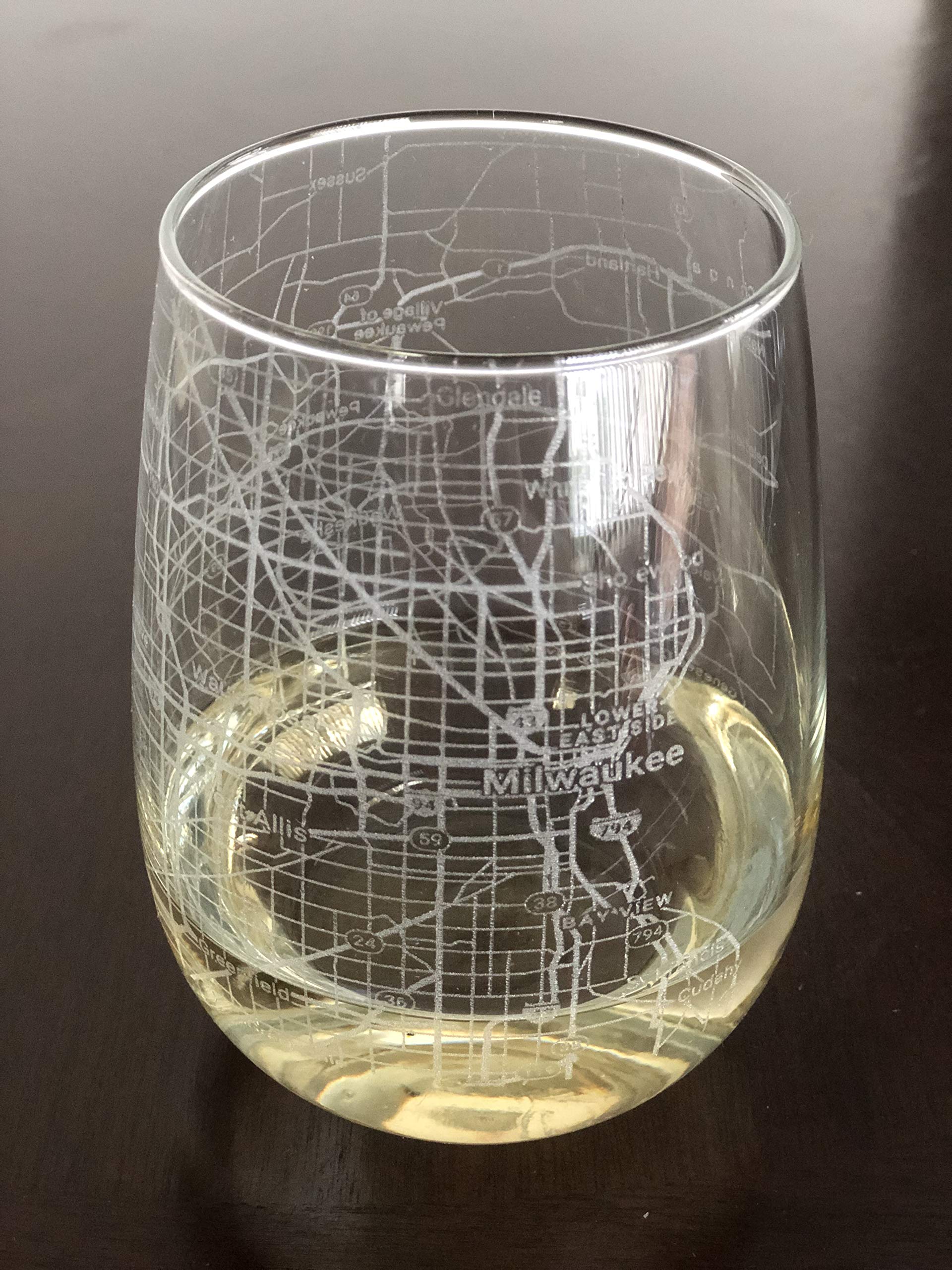 17oz Stemless Wine Glass with Milwaukee Wisconsin Urban City Map Design - Perfect for Home Bar, Parties, and Gifts