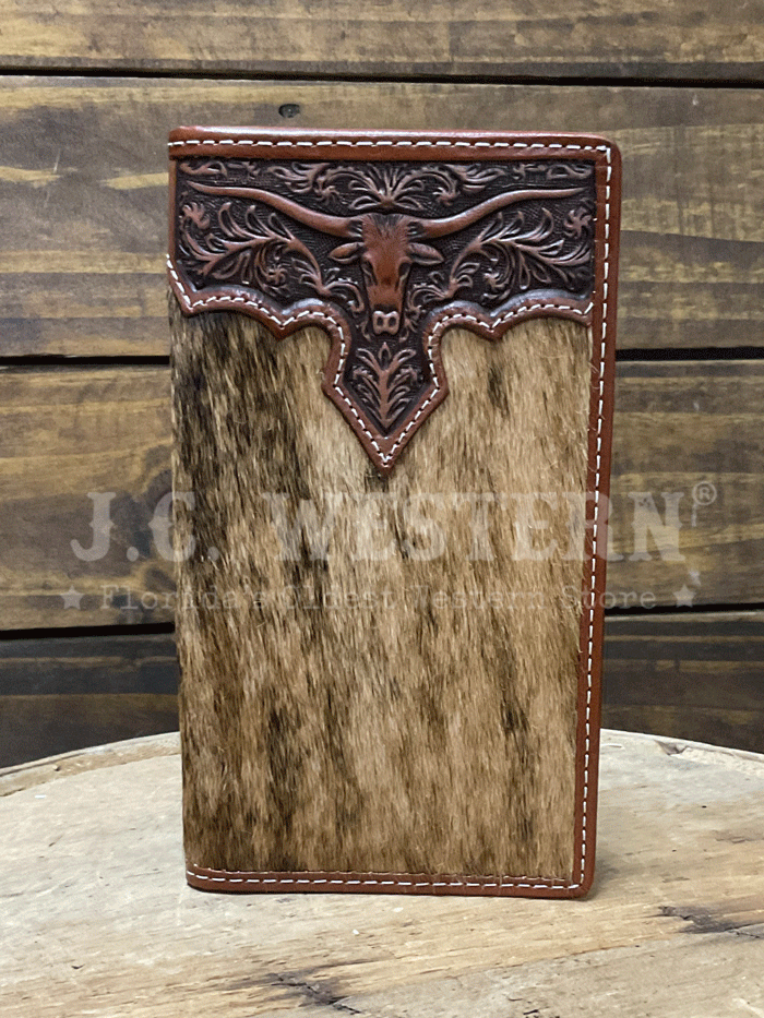 Nocona Men's Rodeo Longhorn Overlay Leather Wallet - Brown Genuine Cowhide Bifold Wallet for Cowboy, Western Style, Gift for Men - Perfect for Rodeo, Ranch Work & Everyday Carry