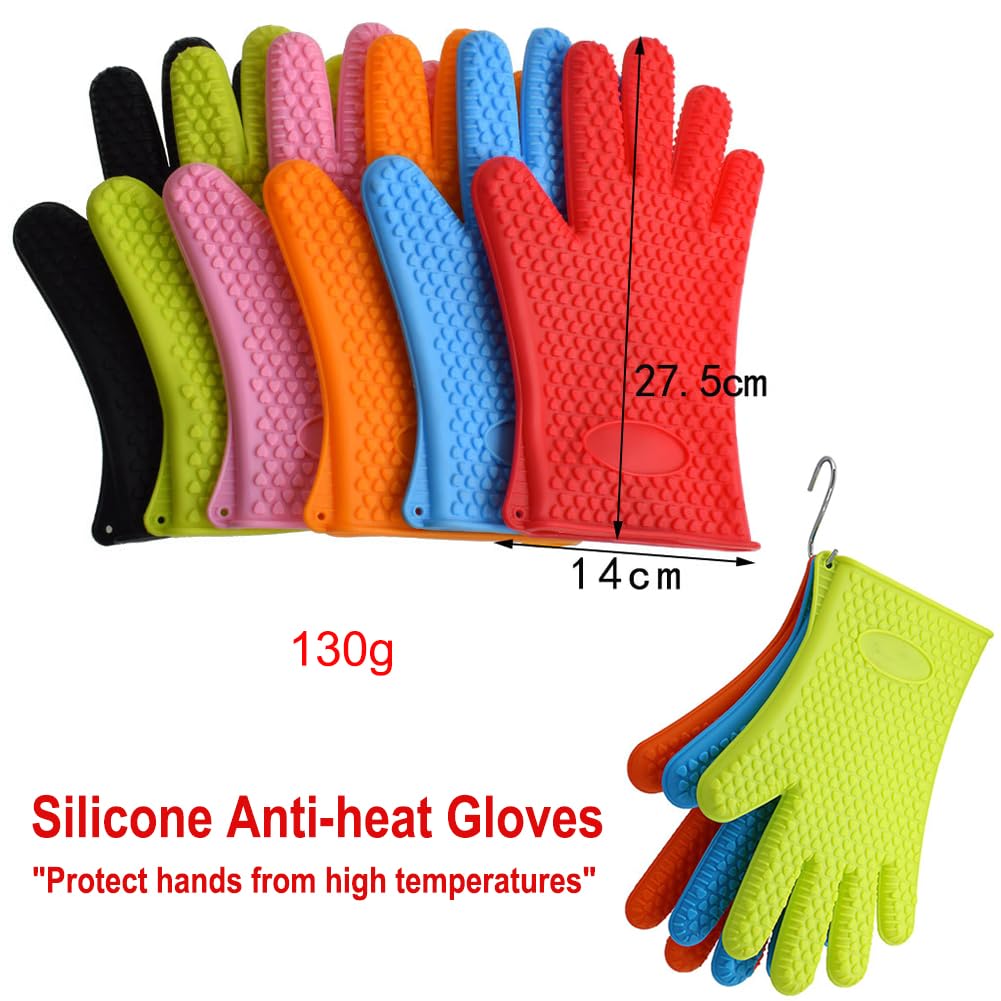 AKOAK Heat Resistant Silicone BBQ Gloves for Grilling, Cooking, Baking & Oven Use - Waterproof, Non-Slip Kitchen Gloves for Safe Handling of Hot Pots, Pans & Food (Red, Pack of 1) - Perfect for Outdoor BBQ, Camping & Home Kitchen Safety