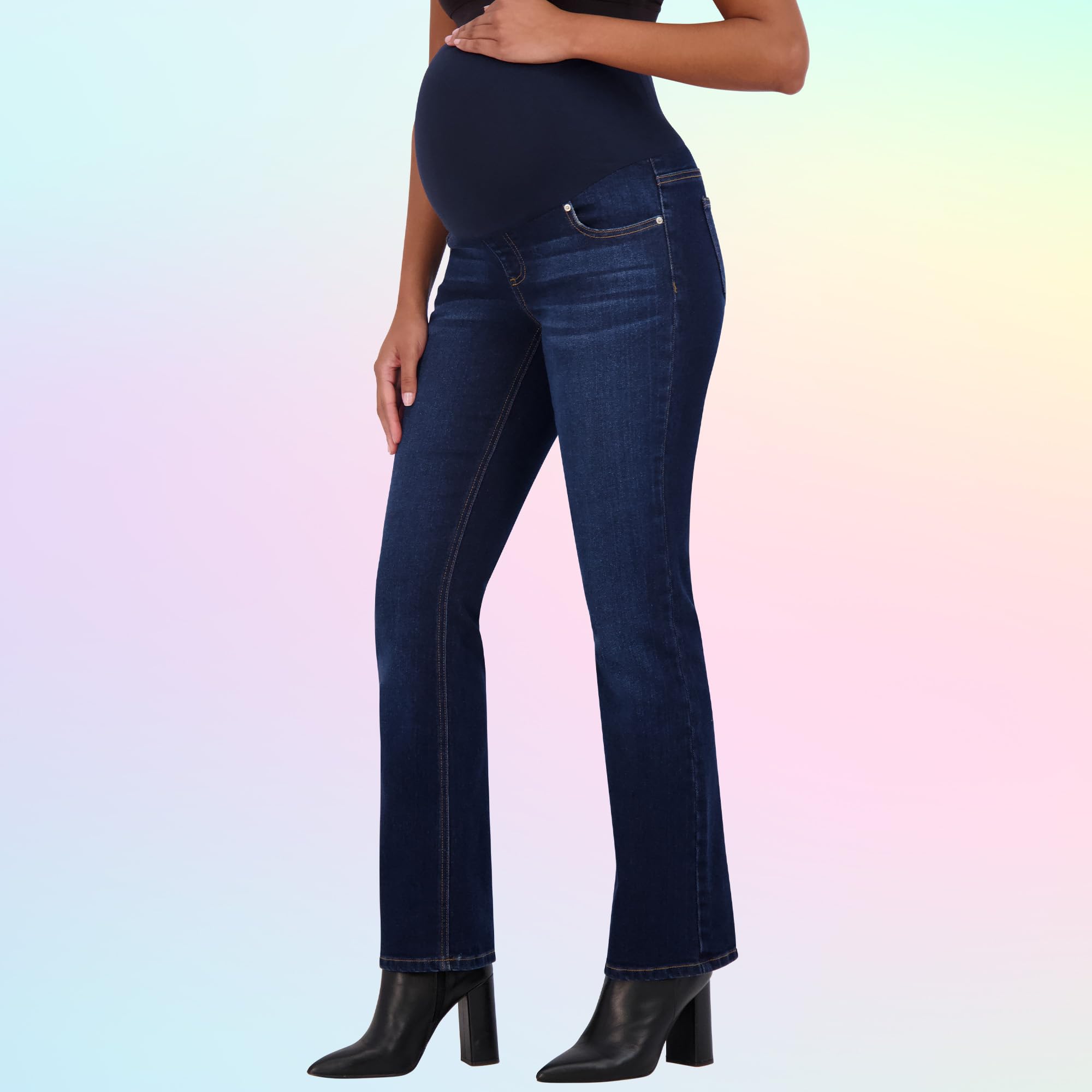 Savi Parker Women's Maternity Bootcut Jeans with Pockets - Stretchy Over The Belly Pregnancy Pants, 32.5