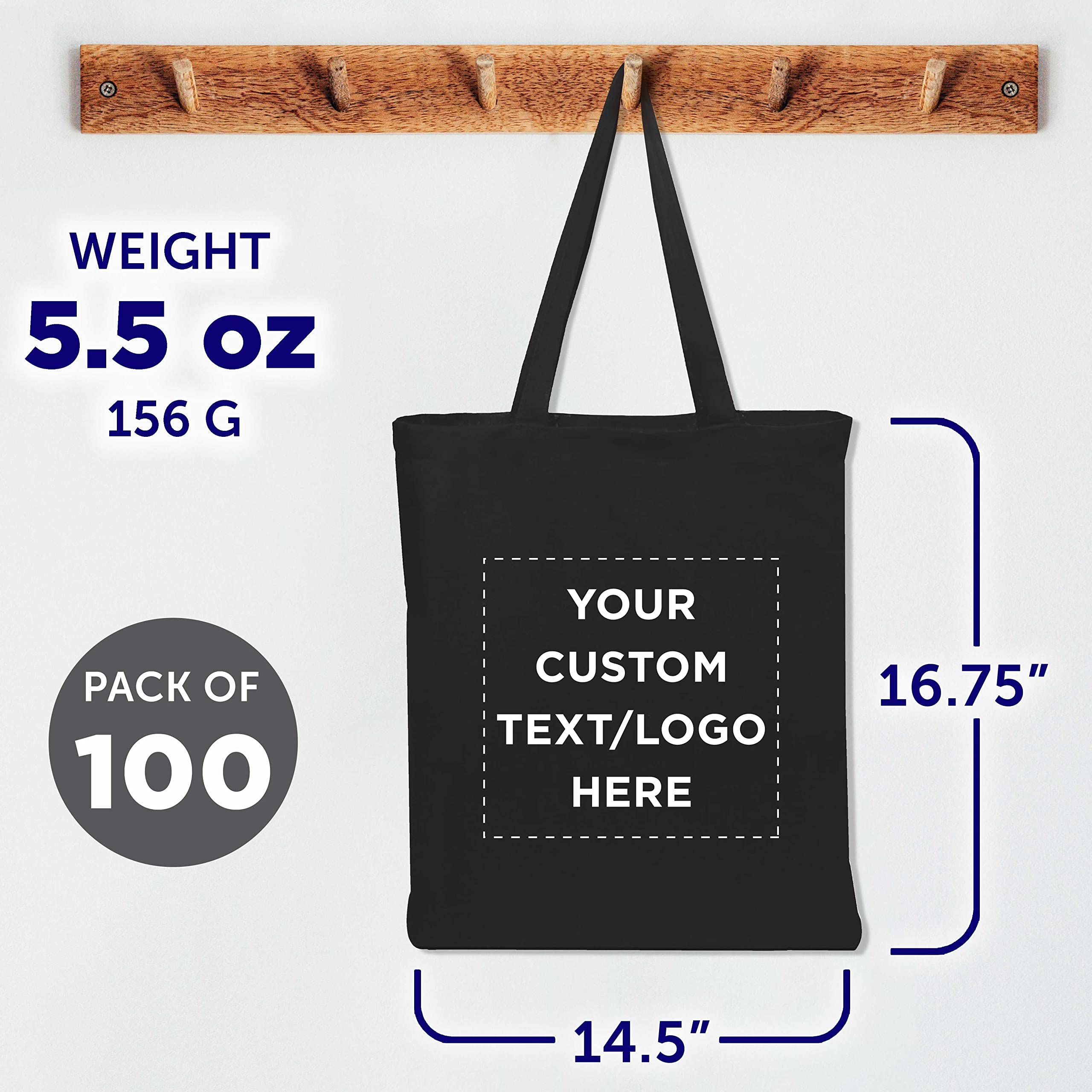 Custom Cotton Canvas Tote Bags Bulk Pack - 100 Reusable Eco-Friendly Shopping Bags for Grocery, Beach, Picnic & Wedding Favors - Personalized Promotional Gift Bags for Business Events & Retail Stores