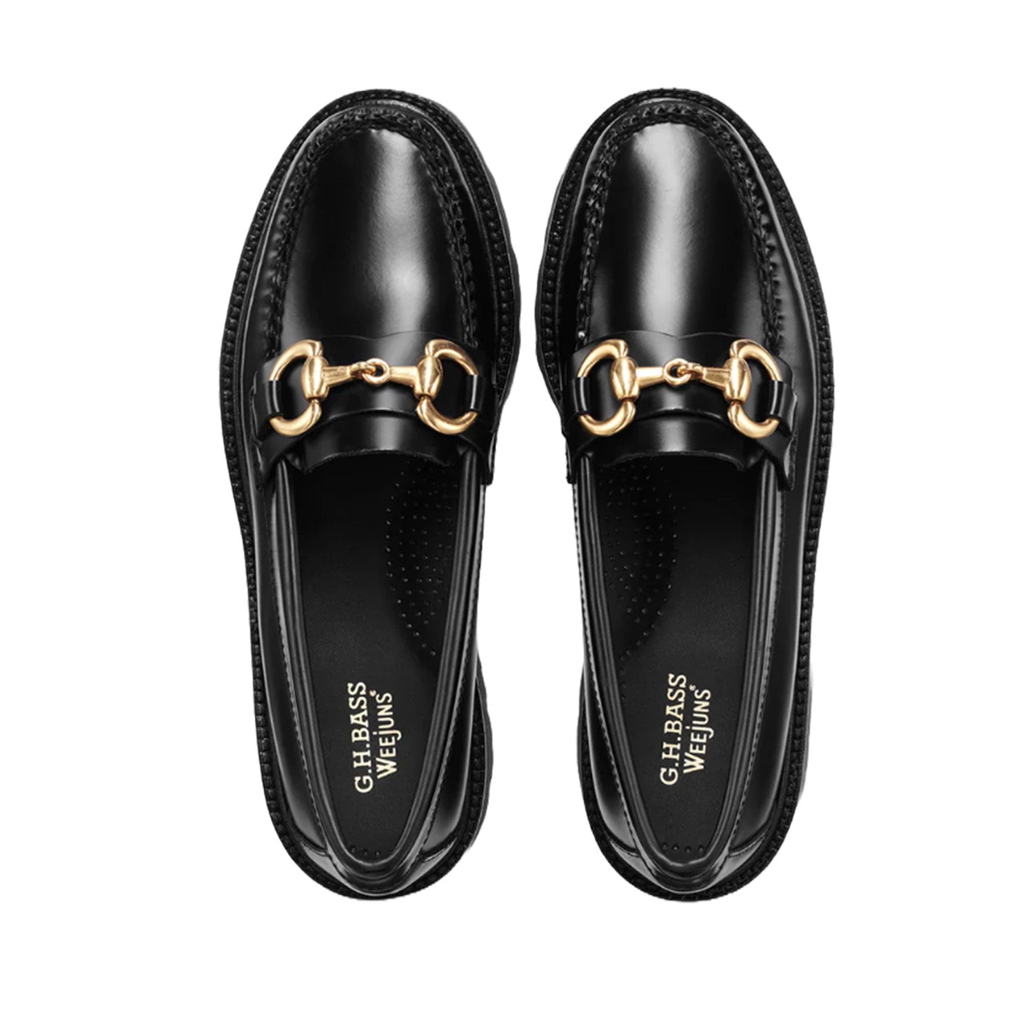 G.H. Bass Women's Lianna Bit Super Lug Weejuns Loafers - Black Leather Slip-On Shoes for Women | Comfortable Casual & Office Wear