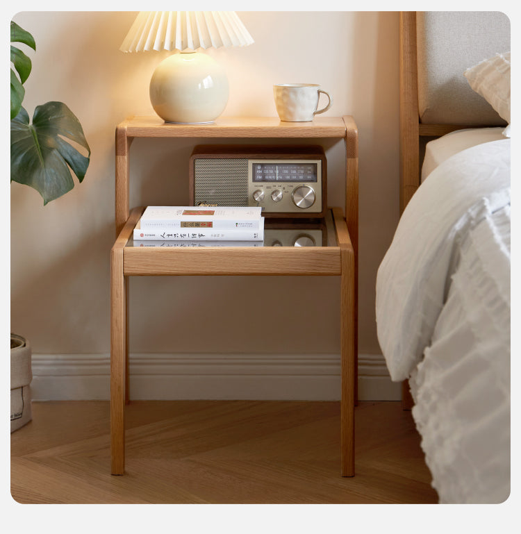 Solid Oak Wood Nightstand - Sturdy Bedside Table with Drawer for Bedroom, Living Room, or Office - Perfect for Storage and Decor