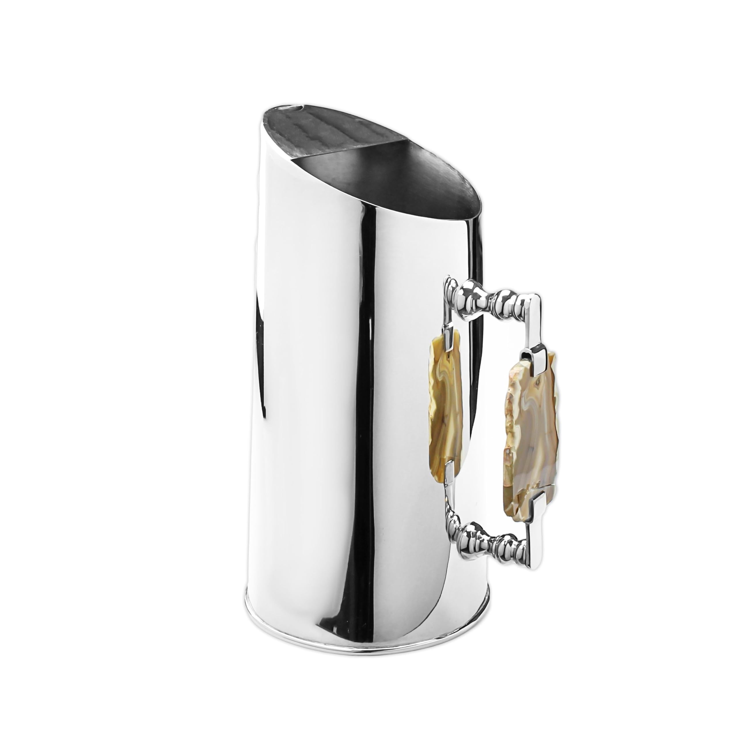 Premium Stainless Steel Pitcher with Natural Agate Stone Handles - Elegant Iced Tea & Lemonade Server for Home, Parties & Outdoor Gatherings