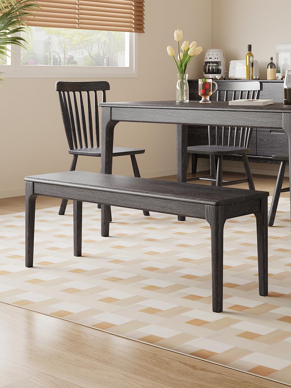 Solid Oak Wooden Dining Bench - 55.2