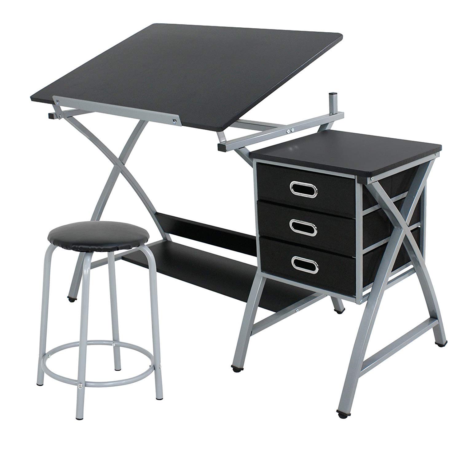 Saturnpower Adjustable Drafting Table - Art & Craft Drawing Desk with Stool & Drawers, Foldable Tilted Tabletop for Artists, Architects & Students | Perfect for Home Studio, Office & Classroom Workspaces