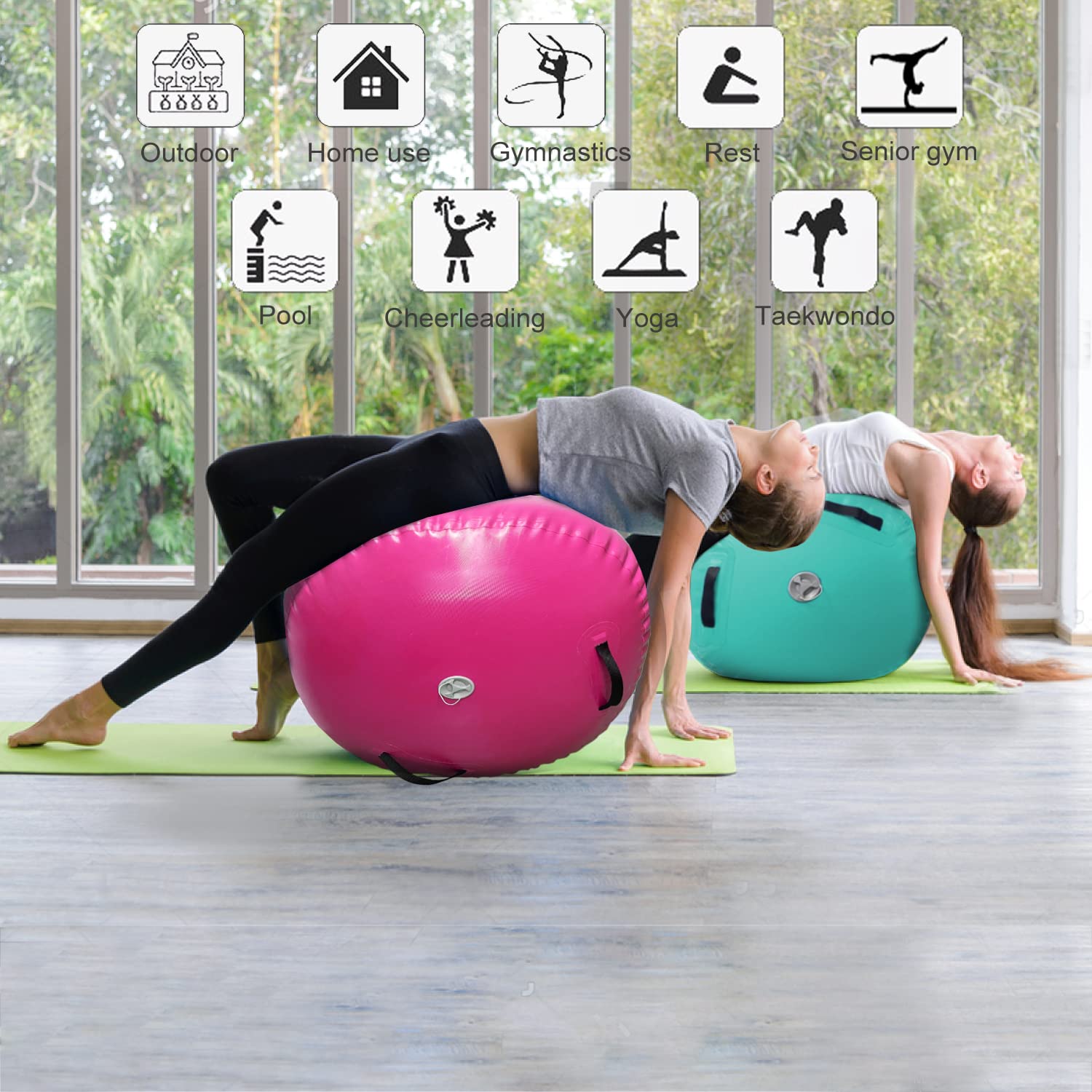 Inflatable Gymnastics Air Barrel Roller Mat - Back Handspring Training Equipment, Tumbling Track for Home & Gym Use - Yoga Balance & Cheerleading Exercise Mat with Electric Air Pump - Perfect for Kids, Adults, Gymnasts & Fitness Enthusiasts