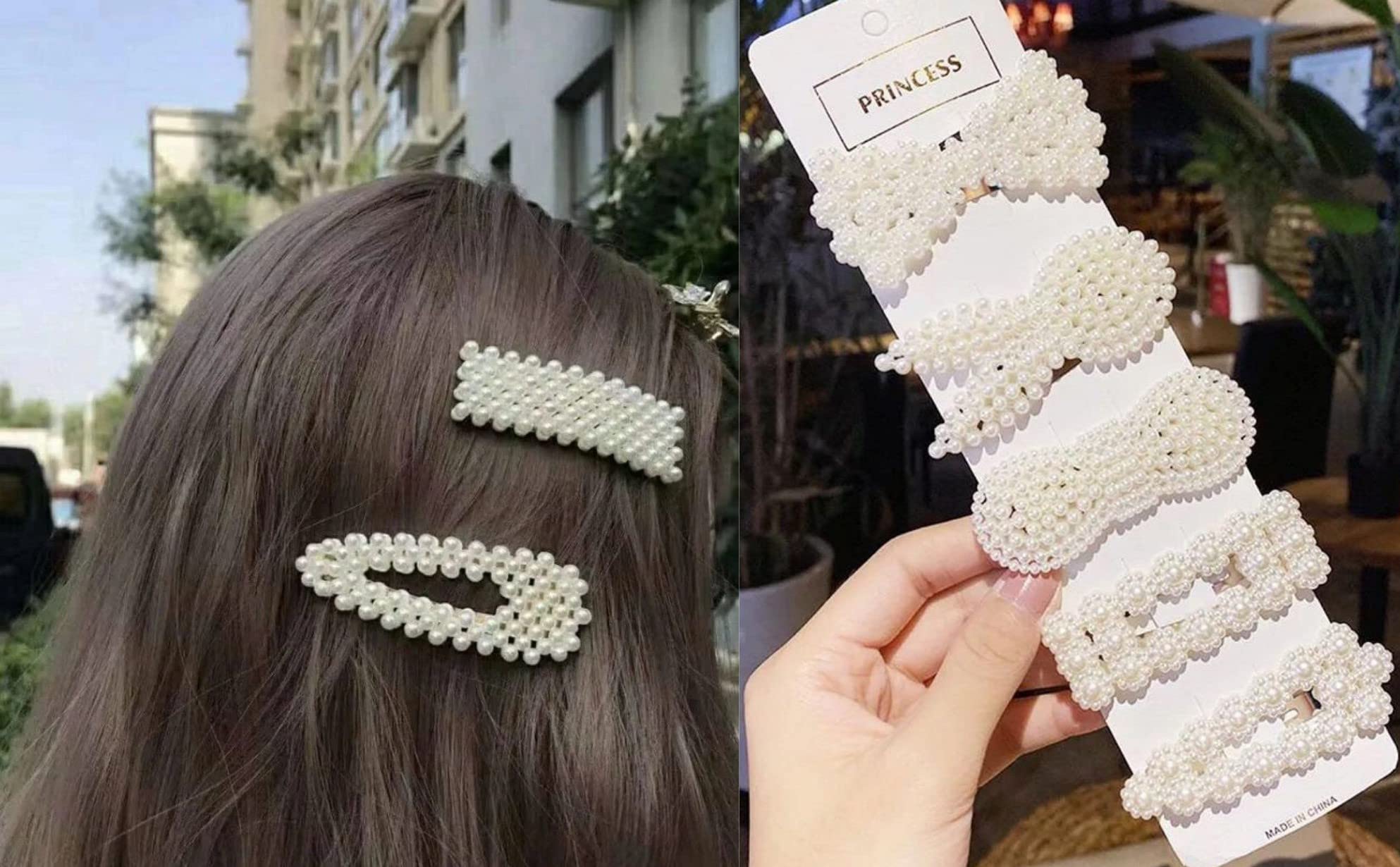Korean Style 5-Piece Pearl Metal Hair Clips Set - Elegant Plastic Pearl Barrettes Hairpins for Women & Girls (White) | Perfect for Weddings, Parties & Everyday Hairstyles