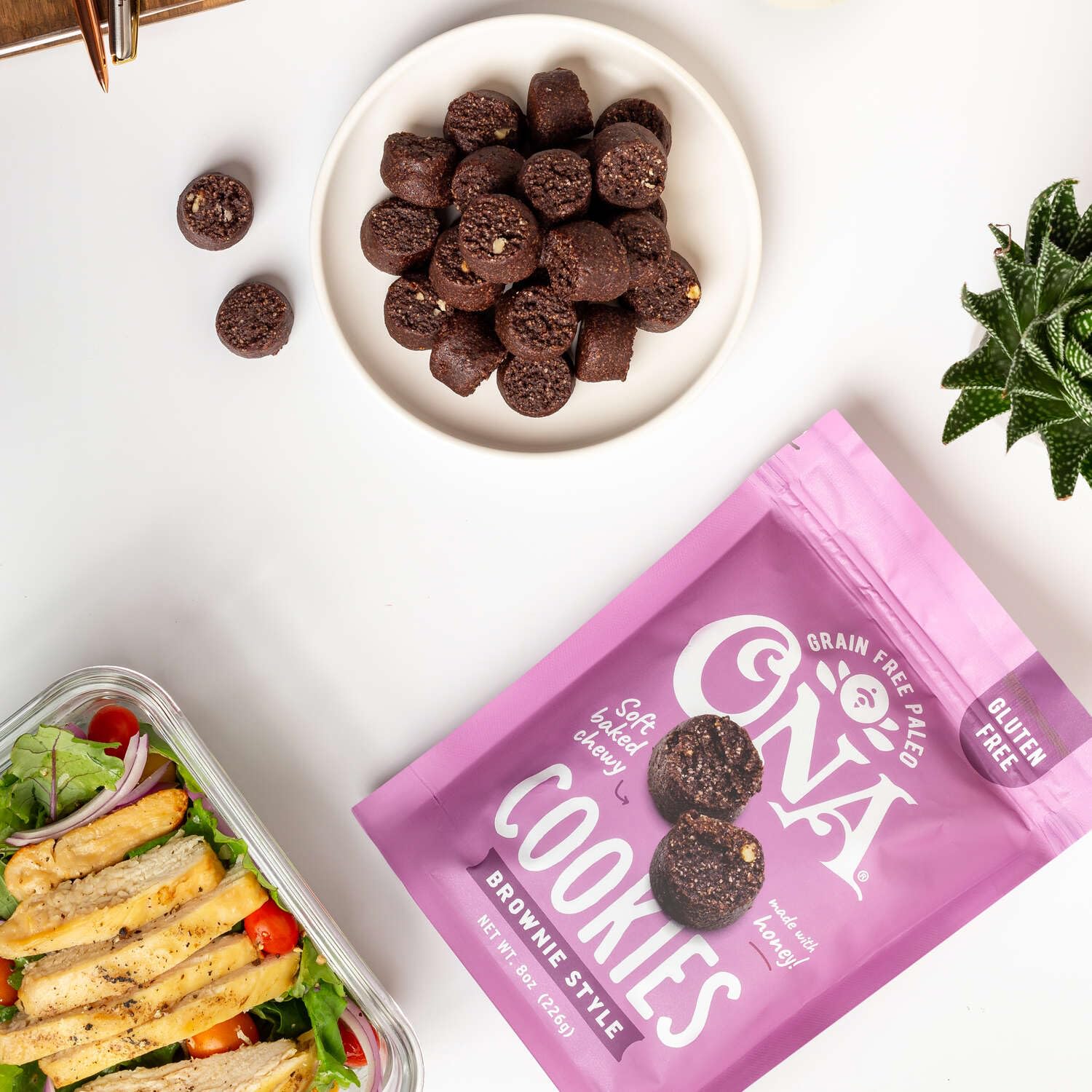Ona Brownie-Style Cookies 4-Pack - Gluten Free, Grain Free, Dairy Free, Paleo Friendly Snacks with Honey & Dark Chocolate | Ready to Eat Healthy Treats for Office, Travel & Keto Diet