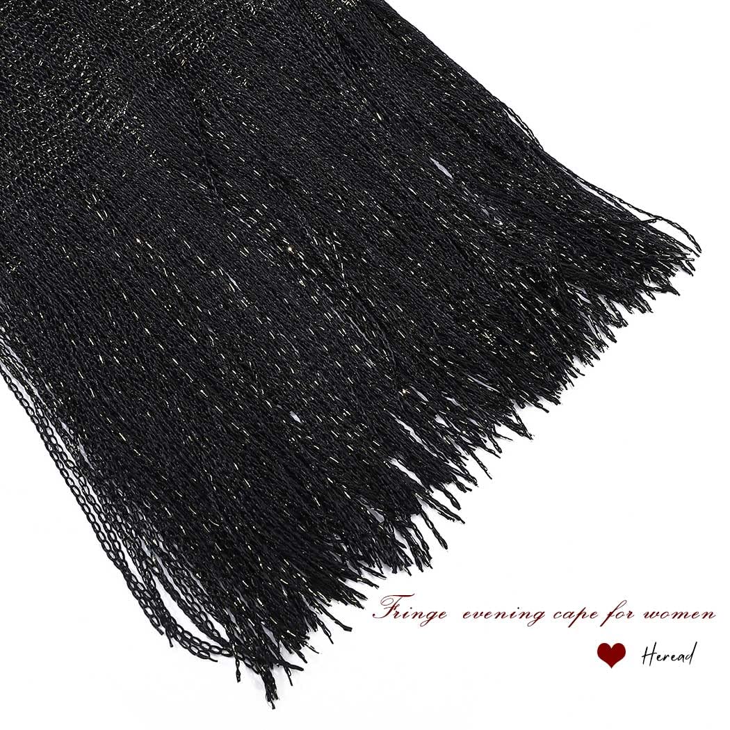Elegant HEREAD Women's Shawls & Wraps - Sparkling Fringe Cape Cardigan Cover Up for Evening Dresses, Parties, Weddings & Bridal Events | Metallic Evening Wear Accessory for Special Occasions