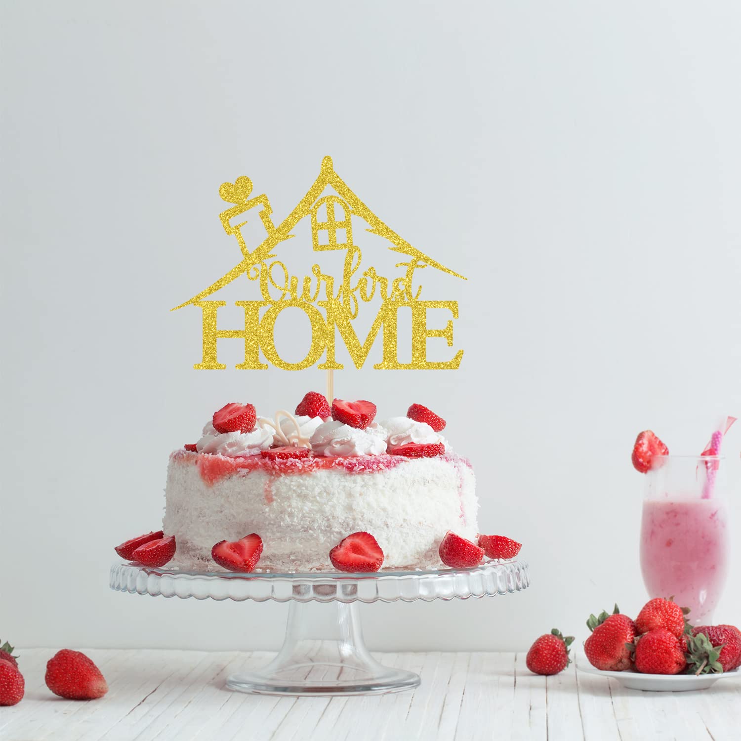 Our First Home Cake Topper - Gold Glitter 'Home Sweet Home' Wedding & Housewarming Decoration for New Couples | Perfect for Bridal Showers, Anniversary Cakes & Welcome Parties