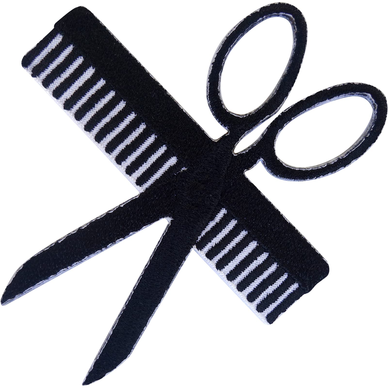 Professional Hairdressing Barber Comb & Scissors Iron-On Embroidered Patch - Sew On Clothes for DIY Costumes, Jackets, Bags & Denim Customization