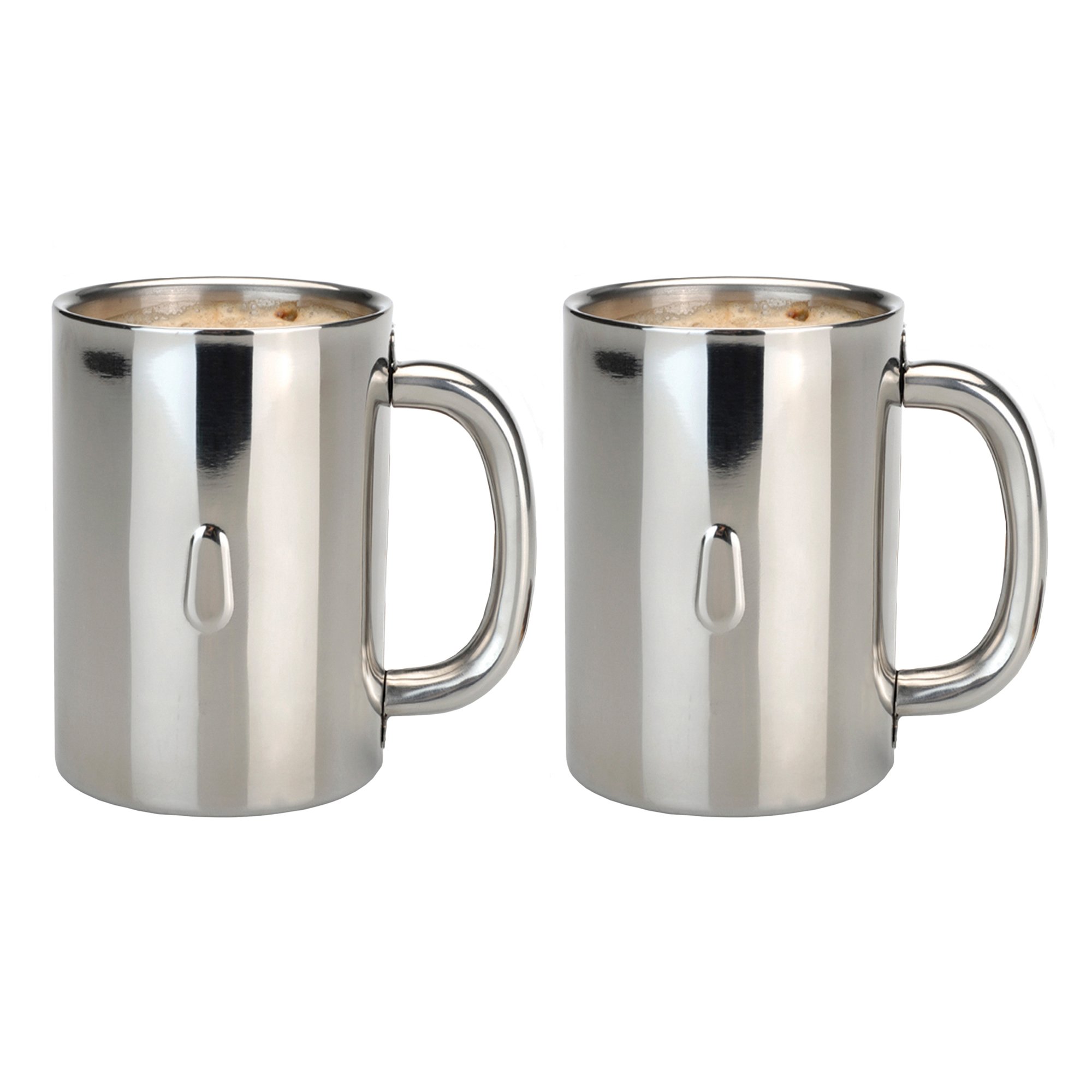 Berghoff 4-Piece 12oz Stainless Steel Coffee Mugs Set - 18/10 Rust-Proof, Wide Handle, Dishwasher Safe - Perfect for Home, Office & Outdoor Camping (Silver)