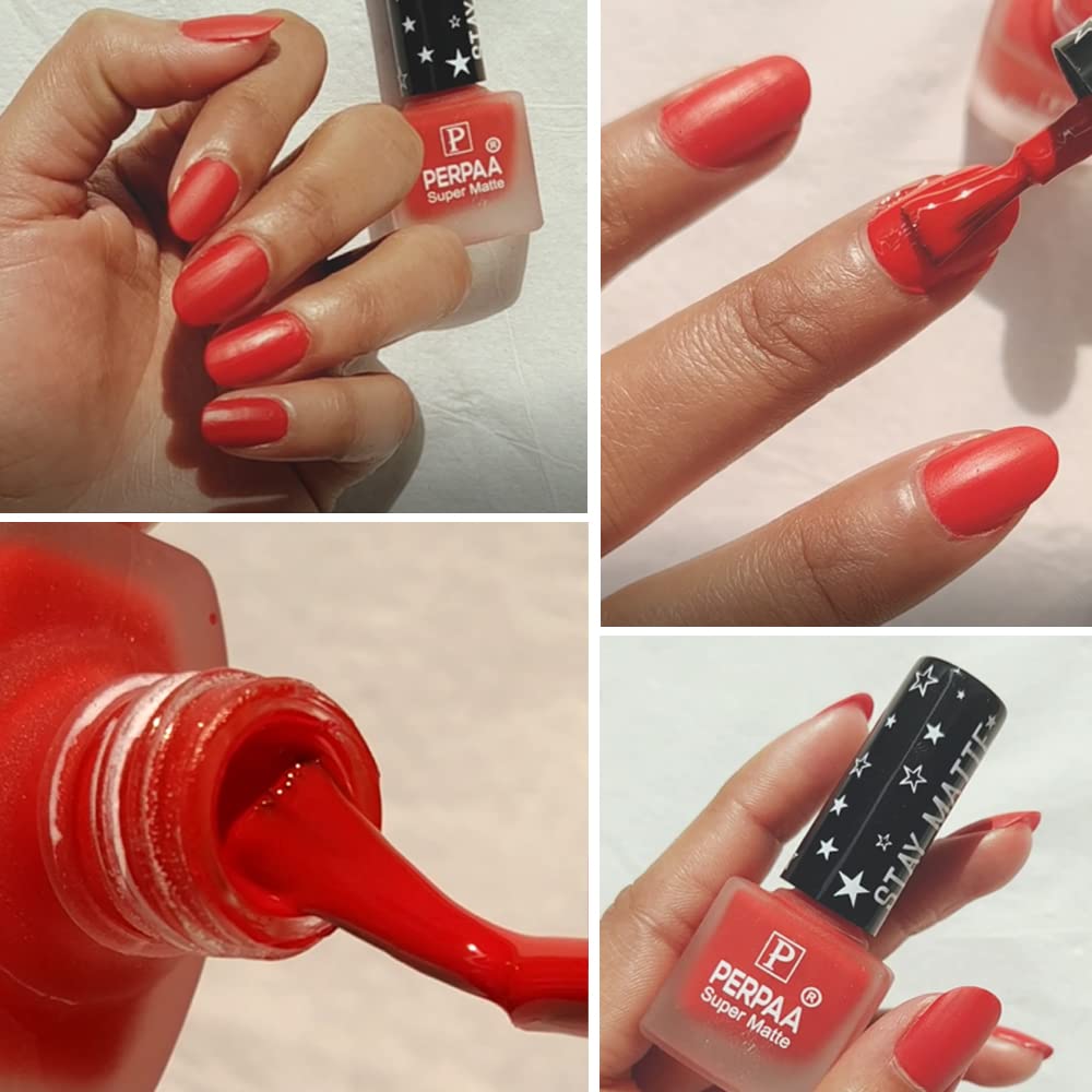 PERPAA® Super Matte Nail Polish Set - 2 Colors (Pink & Red), Quick Drying, Long Lasting & Waterproof Matte Finish Nail Art Kit - 6ml Each - Perfect Gift for Women | Great for Daily Wear, Parties, Weddings & Special Occasions