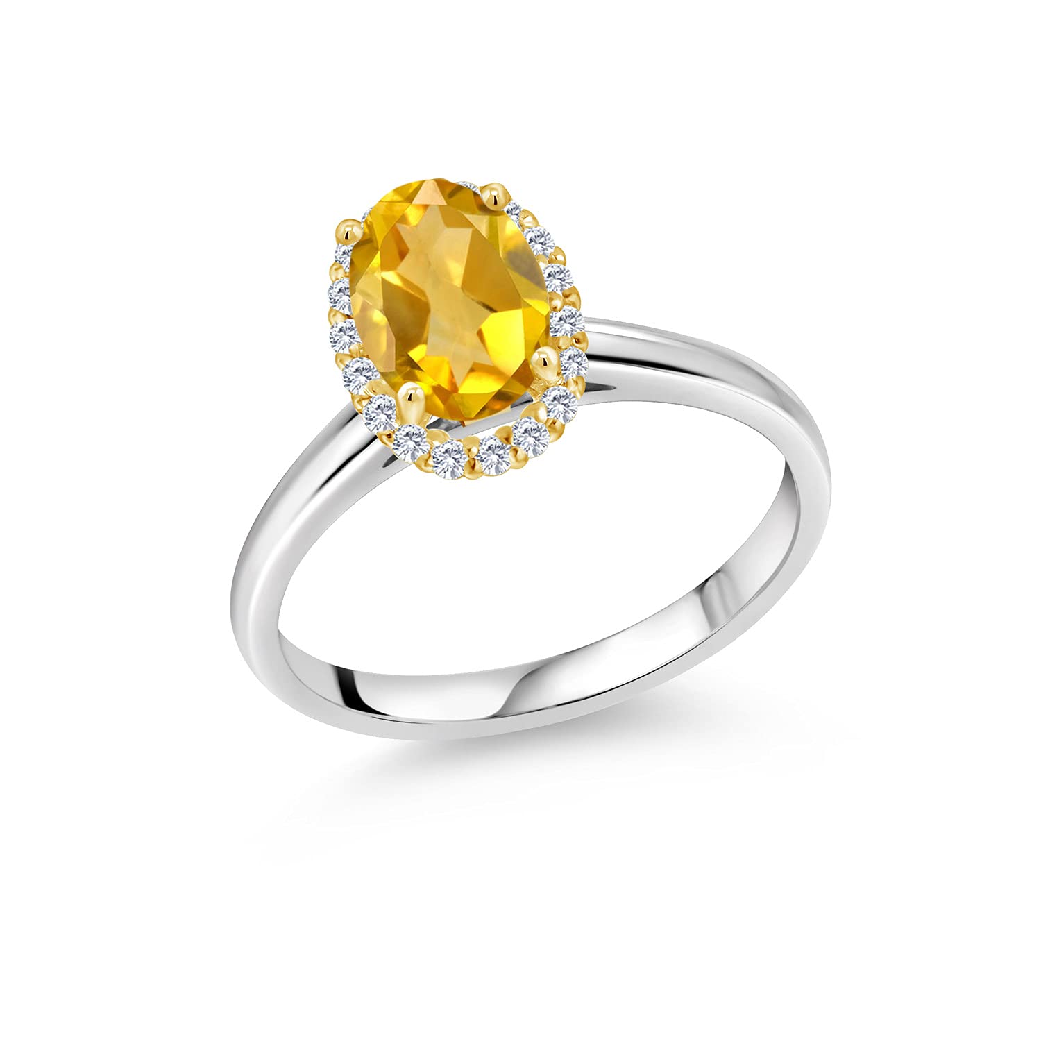 1.44Ct Oval Yellow Citrine & Lab Diamond Ring in 10K Gold & 925 Silver for Wedding & Party