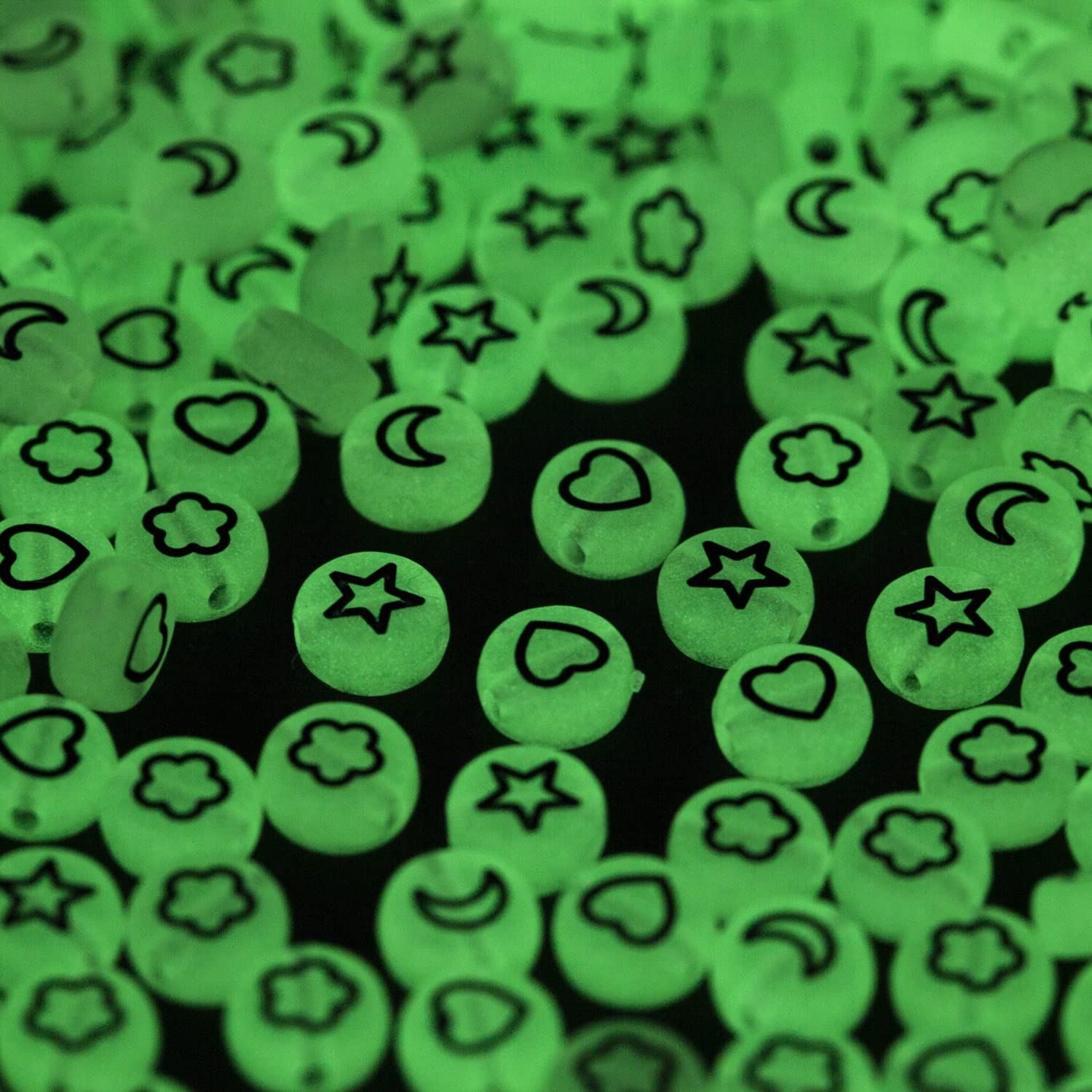 500 Pcs 4x7mm Glow in The Dark Acrylic Beads - Stars, Moon, Hearts & Petal Shapes for DIY Jewelry Making, Friendship Bracelets - Perfect for Nighttime Crafts, Party Favors & Kids' Projects