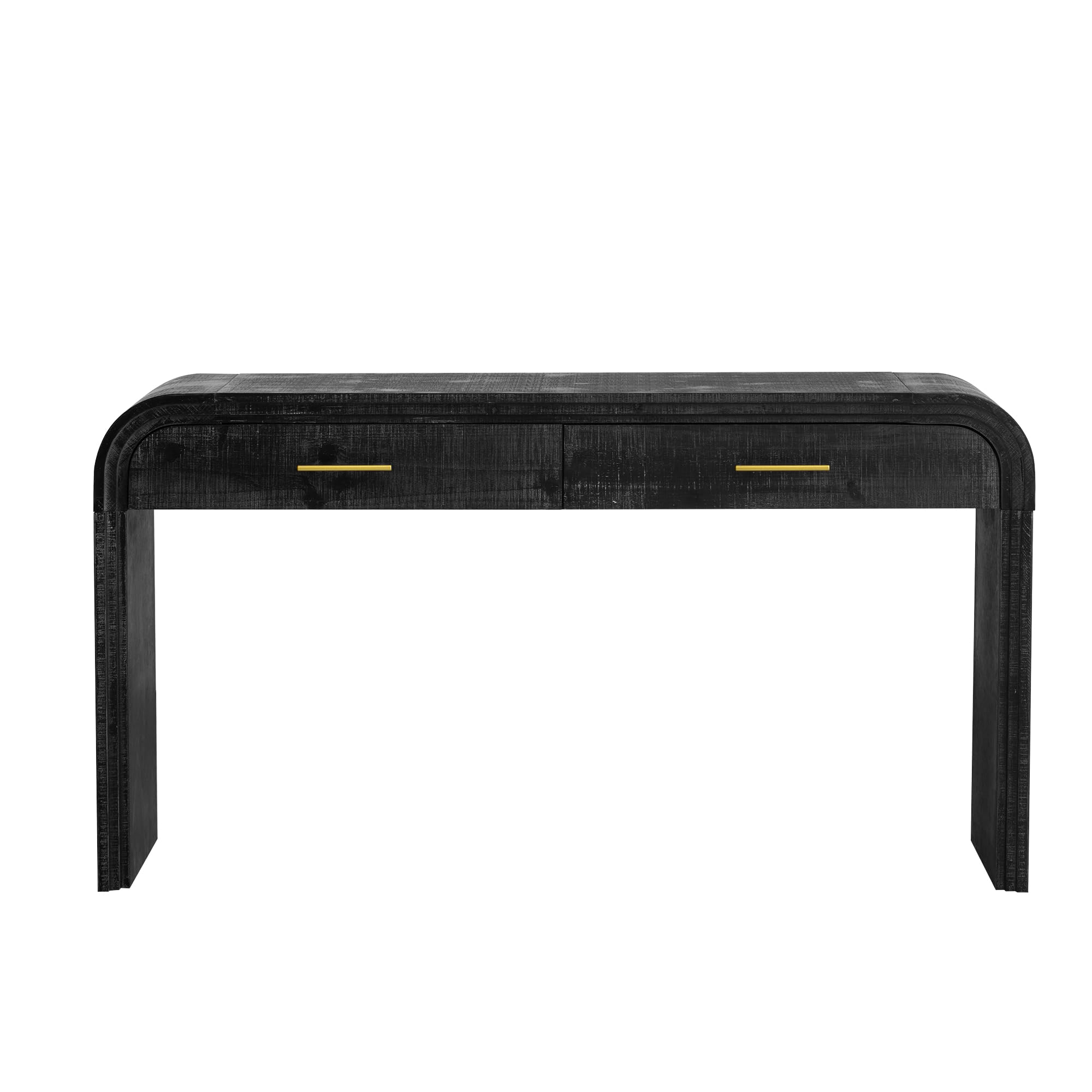 Farmhouse Style Curved Entryway Console Table with 2 Drawers & Open Shelf - Antique Black Sofa Table for Living Room, Hallway & Foyer Decor - Perfect for Small Spaces & Home Entryway Organization