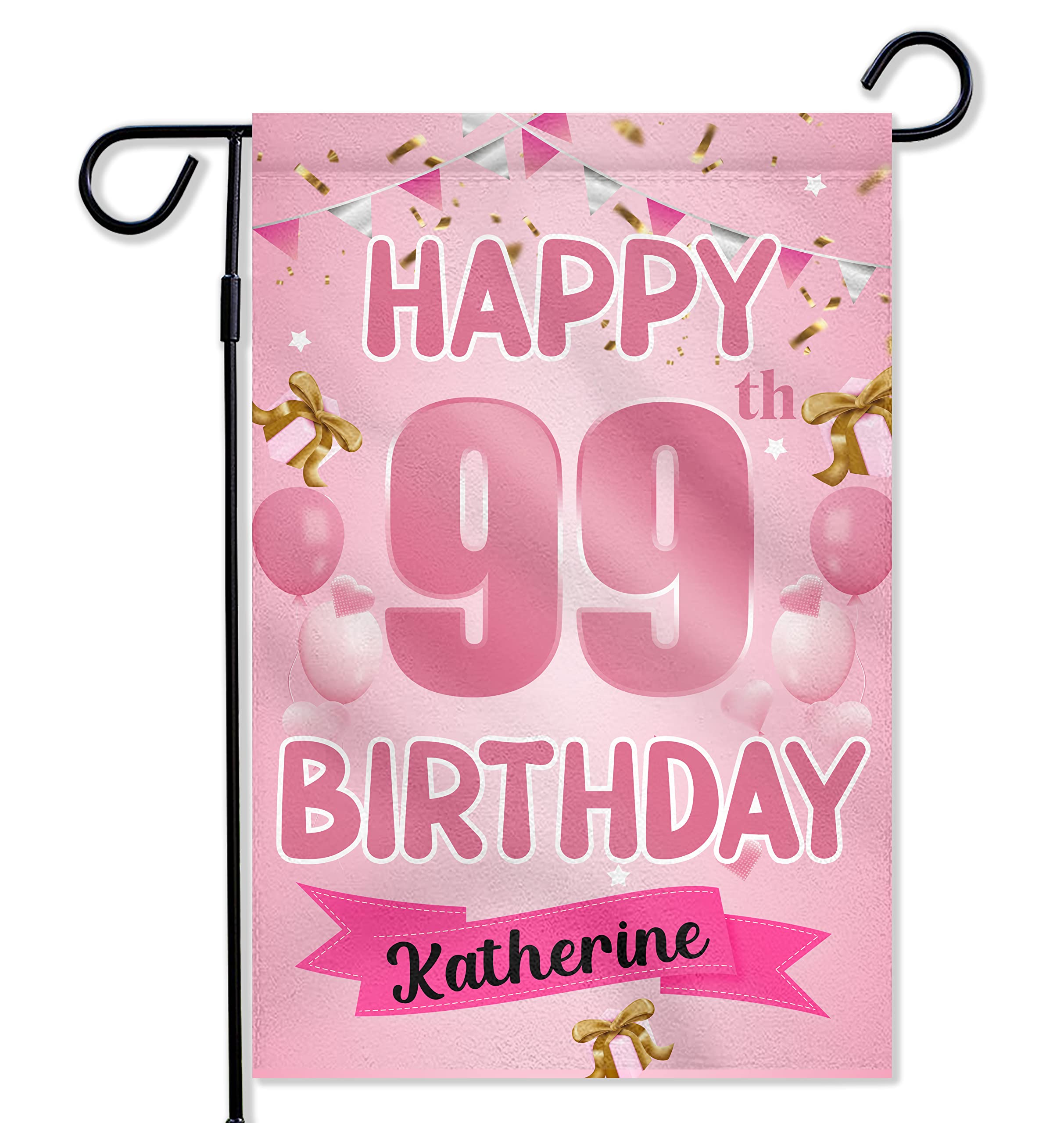 Personalized 99th Birthday Garden Flag - Double Sided 12.5x18 Inch Outdoor Yard Decor for Women - Happy 99 Year Old Celebration Party House Decorations, Door Banner Flags - Perfect for Birthday Parties, Outdoor Celebrations & Yard Decorations