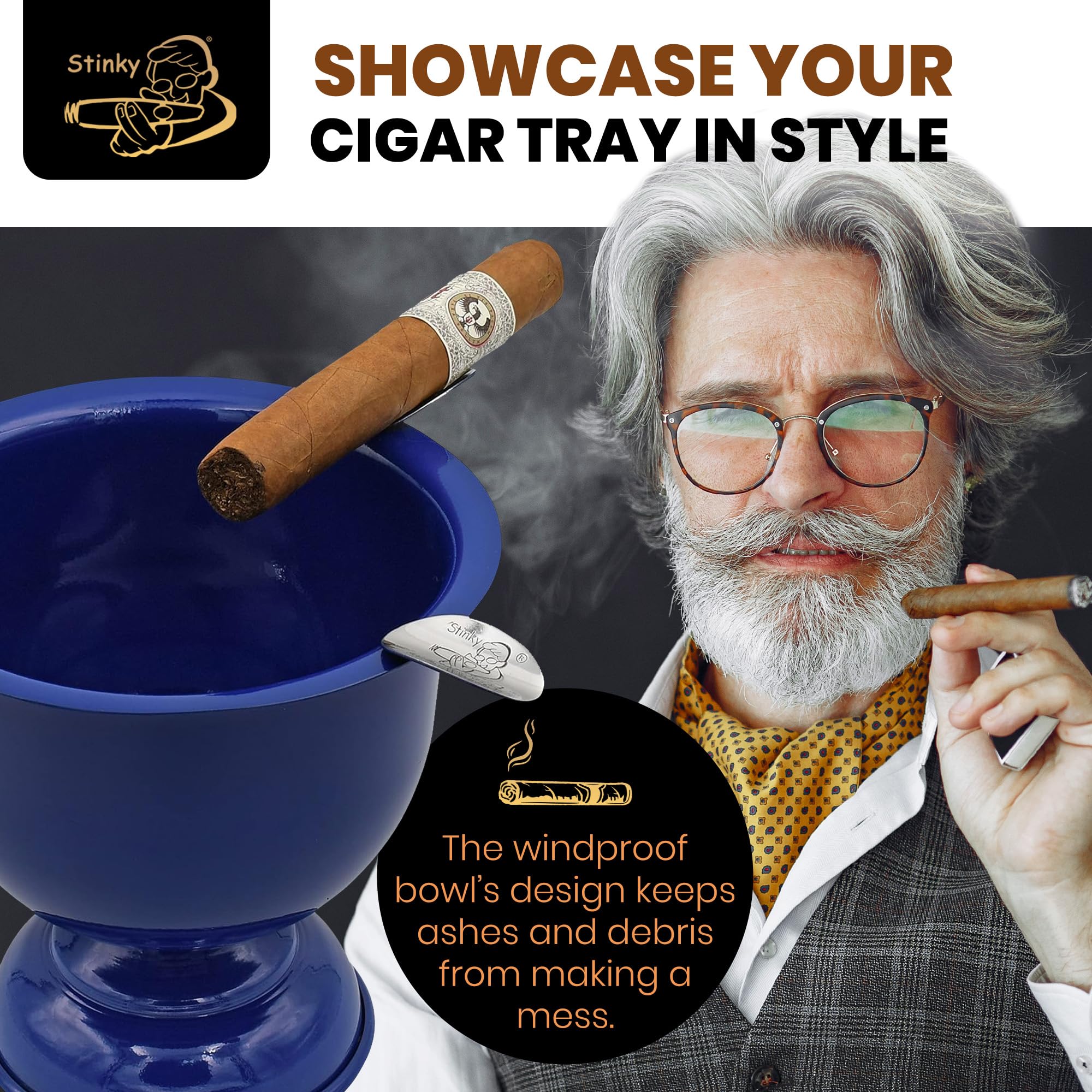 Premium Windproof Cigar Ashtray with 4 Stirrups – 4.25