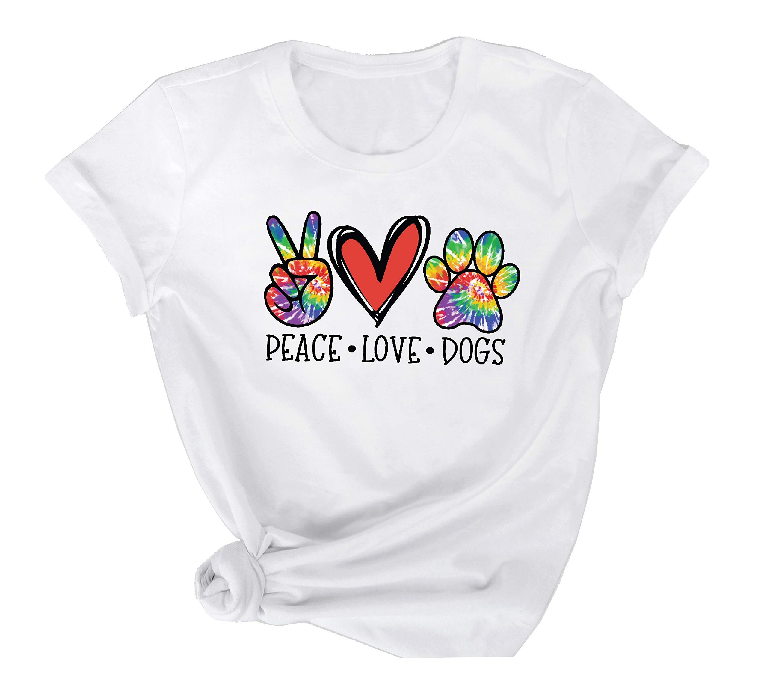 Custom Women's Peace Love Dogs & Cats Graphic T-Shirt - Moisture-Wicking Polyester Tee with Inspirational Sayings (Sizes S-XL) - Perfect Gift for Pet Lovers, Casual Wear & Outdoor Activities