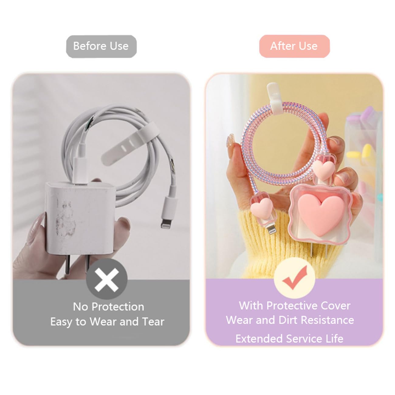 5-in-1 DIY Cable Protector & Wire Saver - 18W/20W USB-C Charger Case Cord Organizer Compatible with iPhone 11/12/13/14/15 Pro Max (Pink Love) - Perfect for Home, Office & Travel Charging Protection