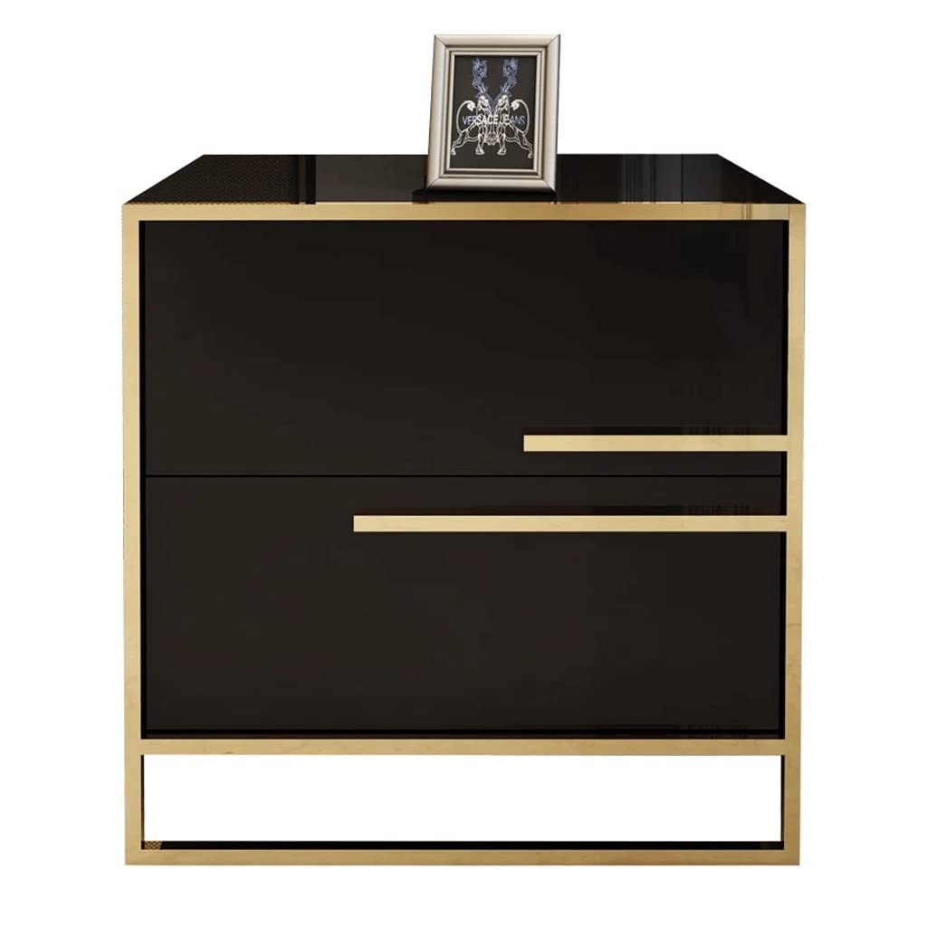 Nordic Modern Minimalist Nightstand - Black Stainless Steel Bedside Table with Storage for Bedroom, Home Decor | Perfect for Small Spaces, Apartments & Guest Rooms